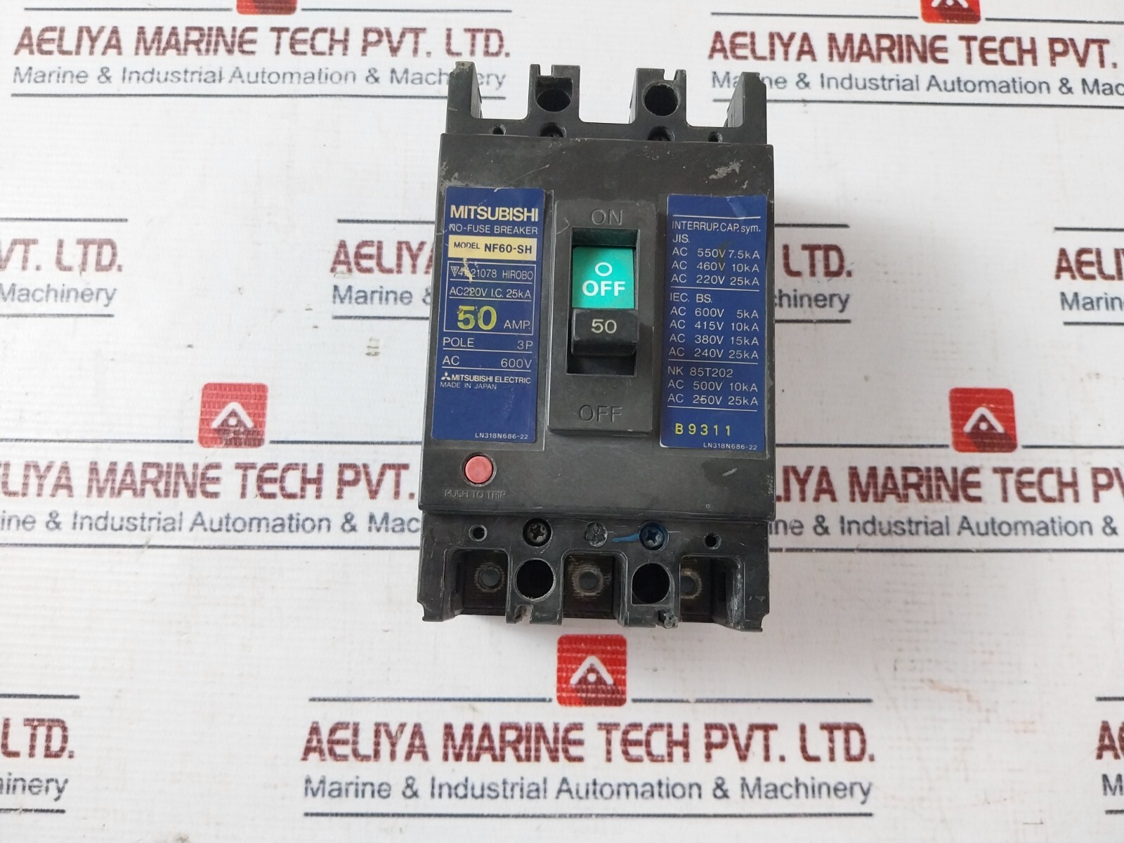 MITSUBISHI ELECTRIC NF60-SH 3 Pole No-fuse Breaker 50 Amp 600V AC