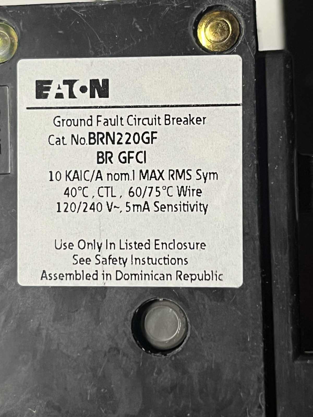 Eaton BRN220GF – BR 2 Pole 20A 120/240V Circuit Breaker Ground Fault NEW IN BOX