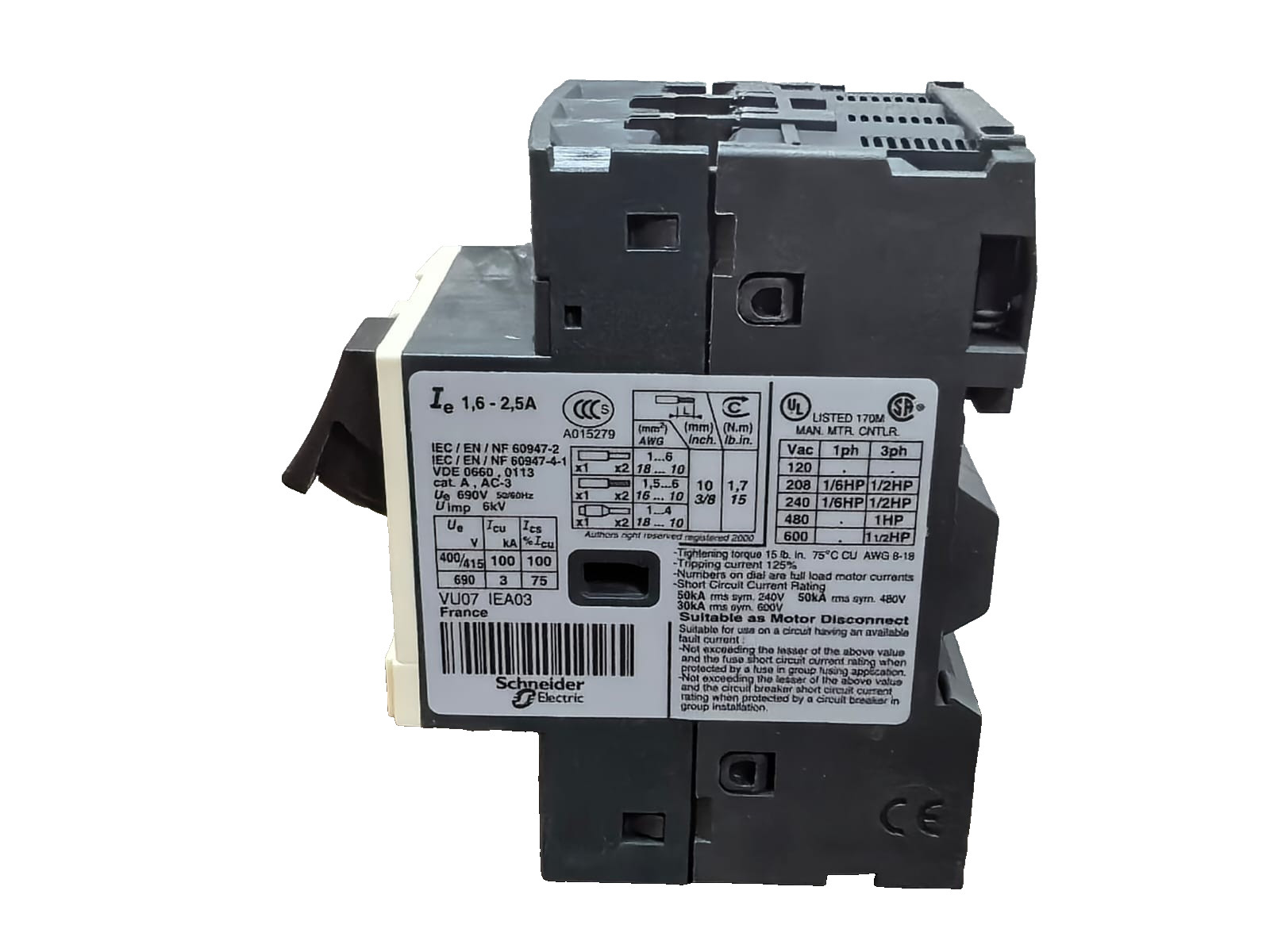 TELEMECANIQUE GV2ME07 MOTOR CIRCUIT BREAKER 1.6-2.5A