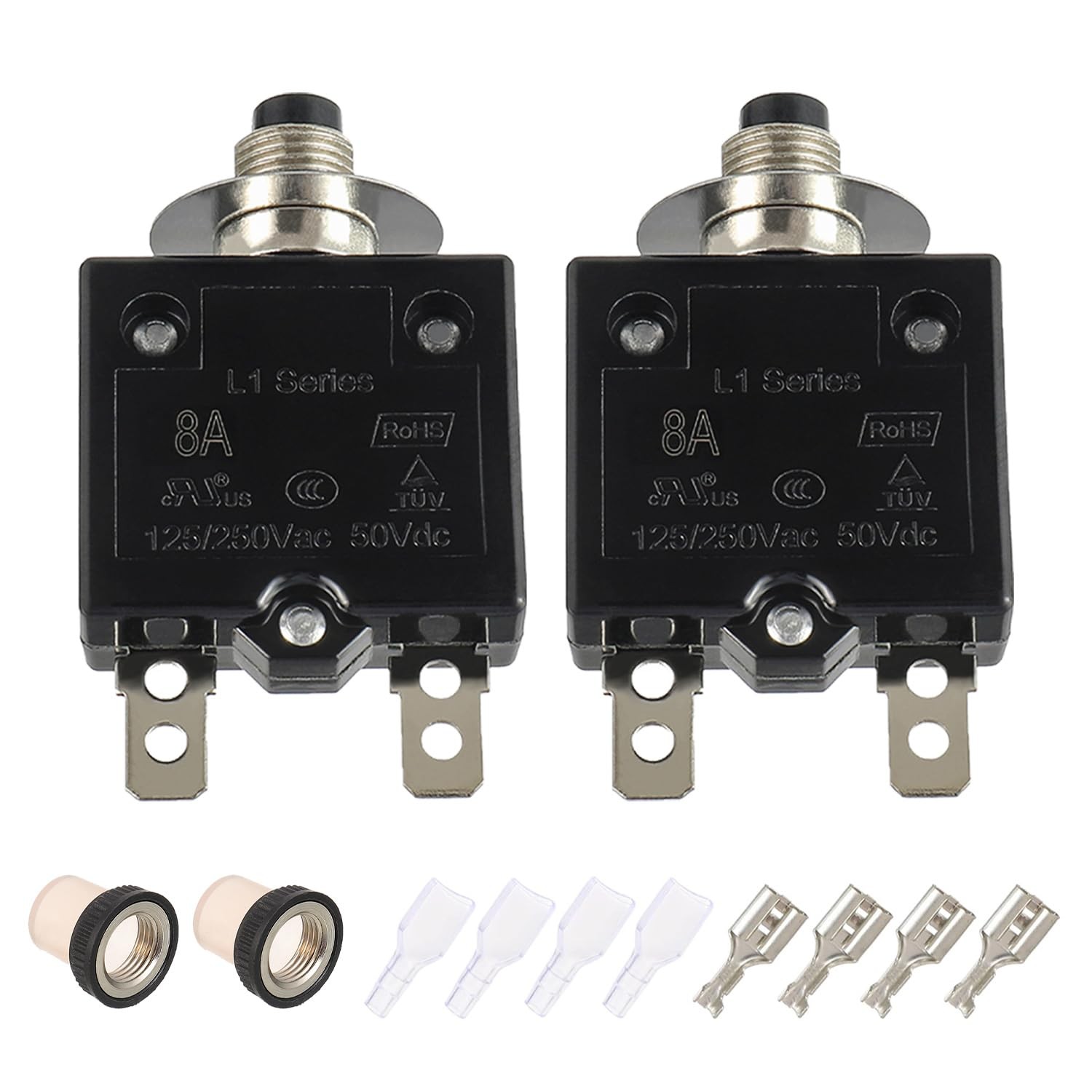 8A Manual Reset Push Button Circuit Breaker 125/250V AC 50V DC Thermal