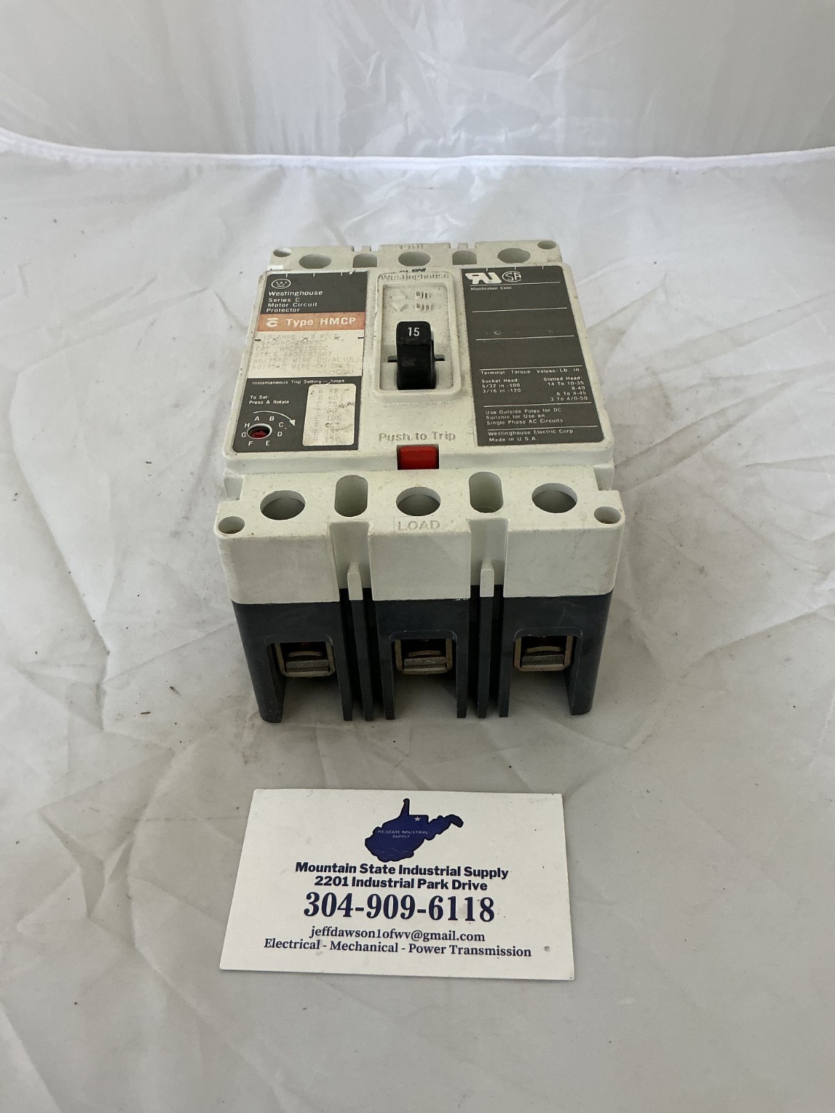 Westinghouse HMCP015EOC 15A 600VAC 250VDC 3-Pole Circuit Breaker FREE SHIPPING