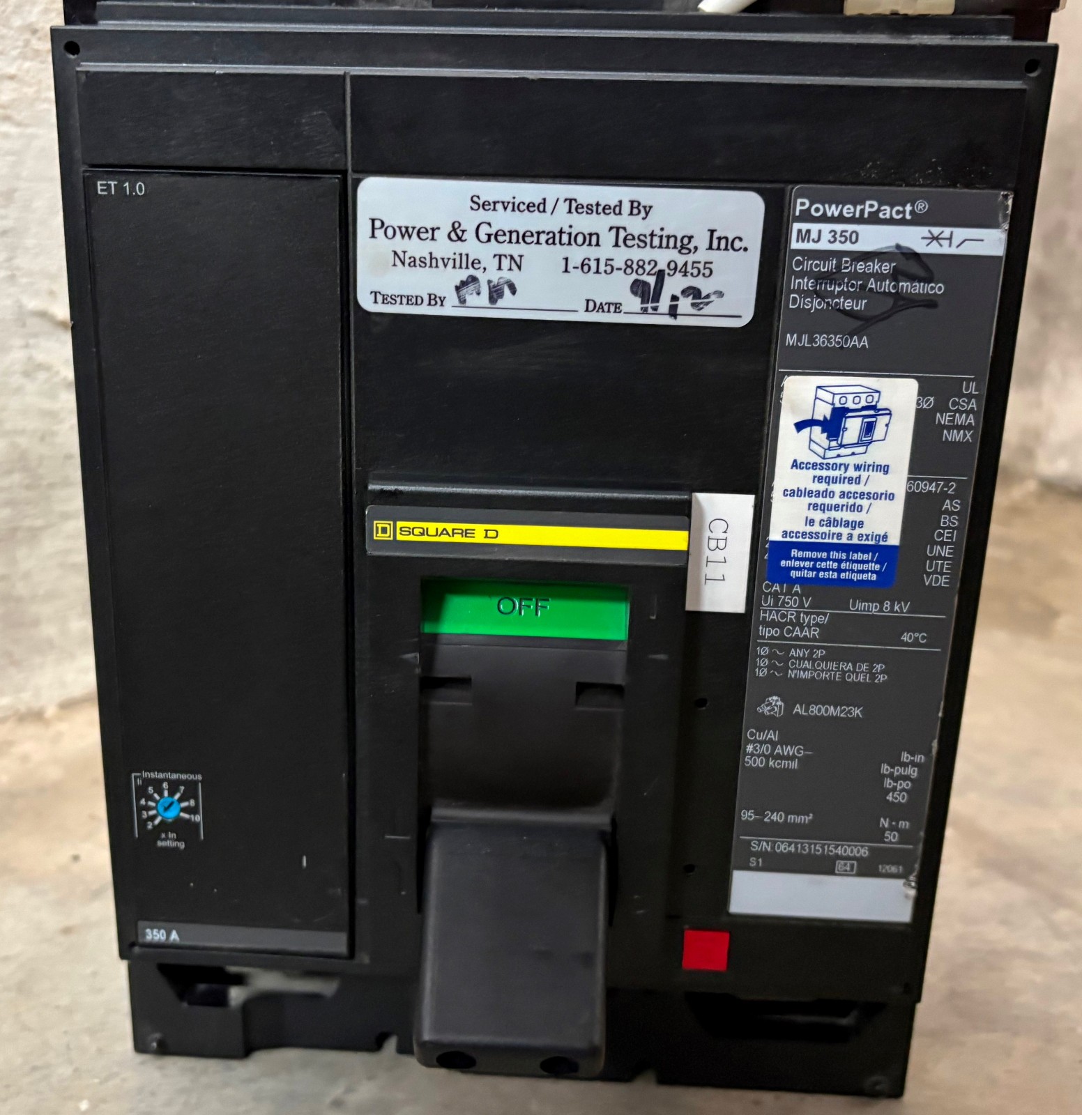 Square D MJL36350AA MJ 350 Amp PowerPact Circuit Breaker 350A MJL36350 3P 600V