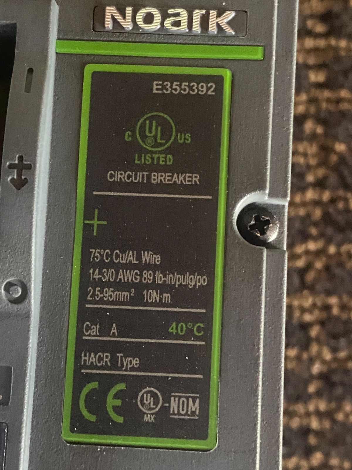 Noark M1S50T3L Circuit Breaker, 3P 50A UL489/CSA 600V-50/60Hz
