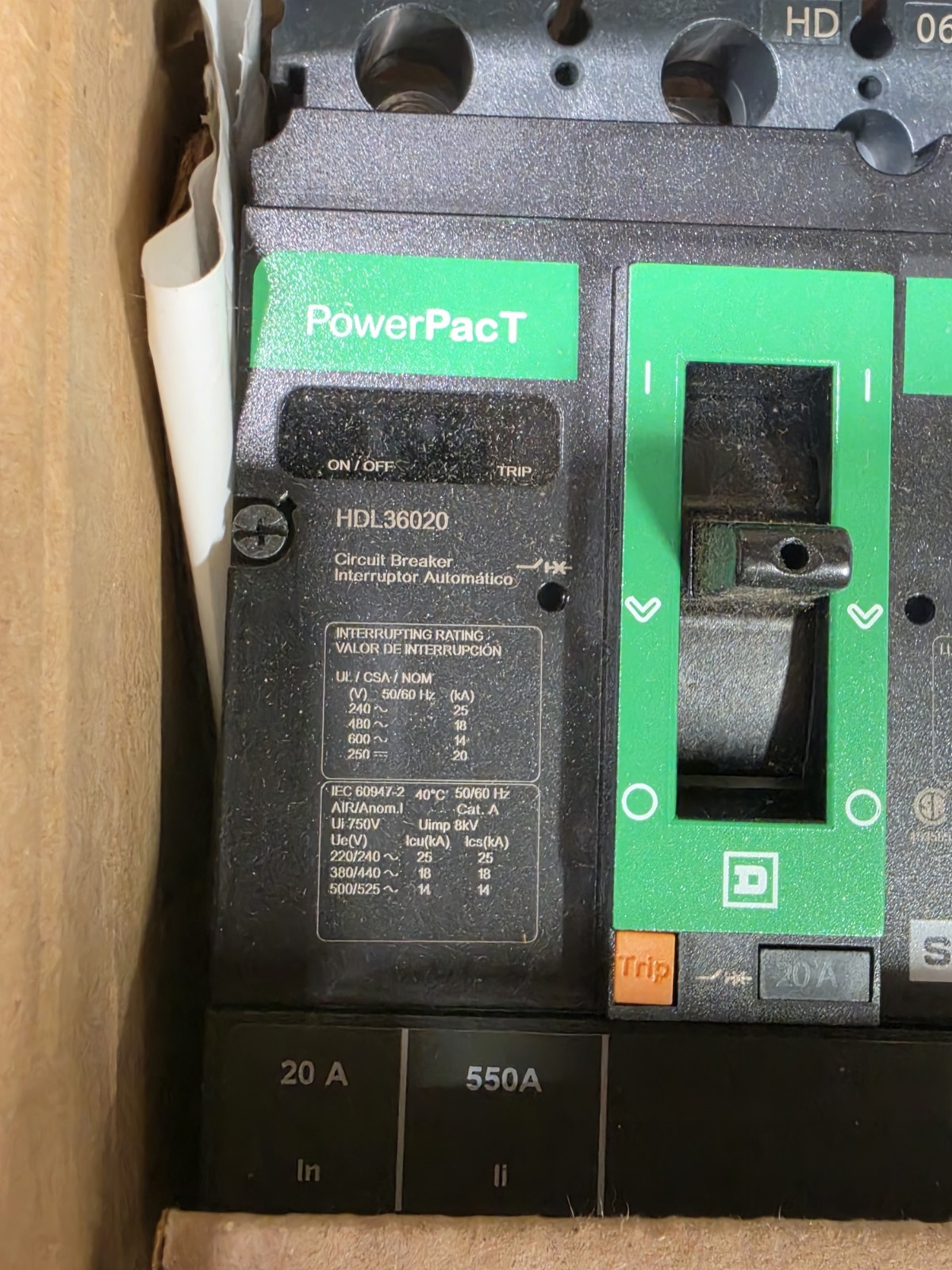 Schneider Electric HDL36020 3-Pole Circuit Breaker PowerPact HD 060 Working