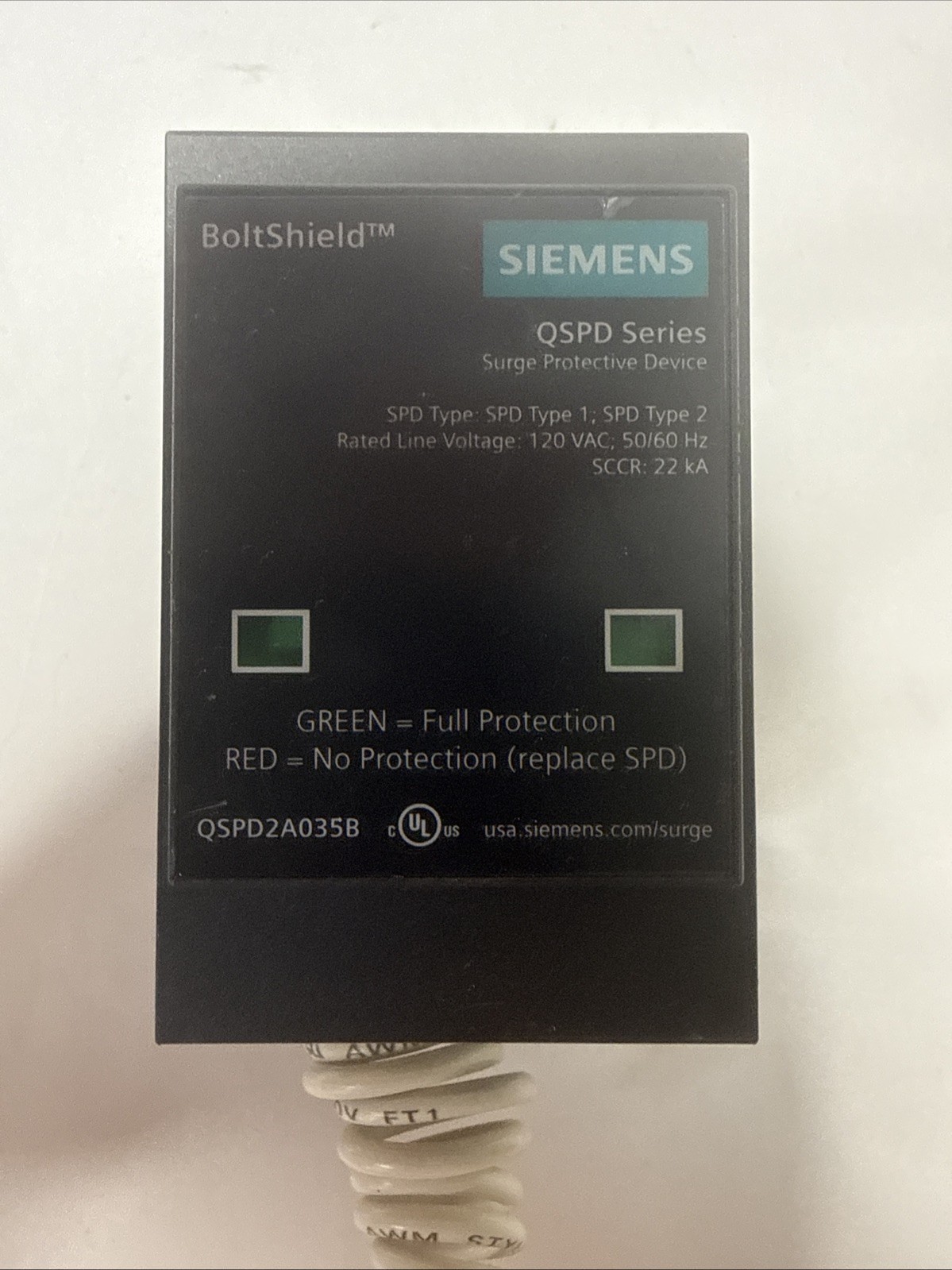 Siemens BoltShield QSPD 35kA, 2-Pole, Single Phase, Type-1 Plug-In Surge Protect