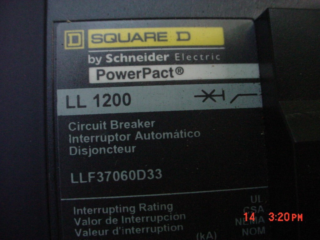 SQUARE D LLF37060D33 600V 600A Power Pact LL1200