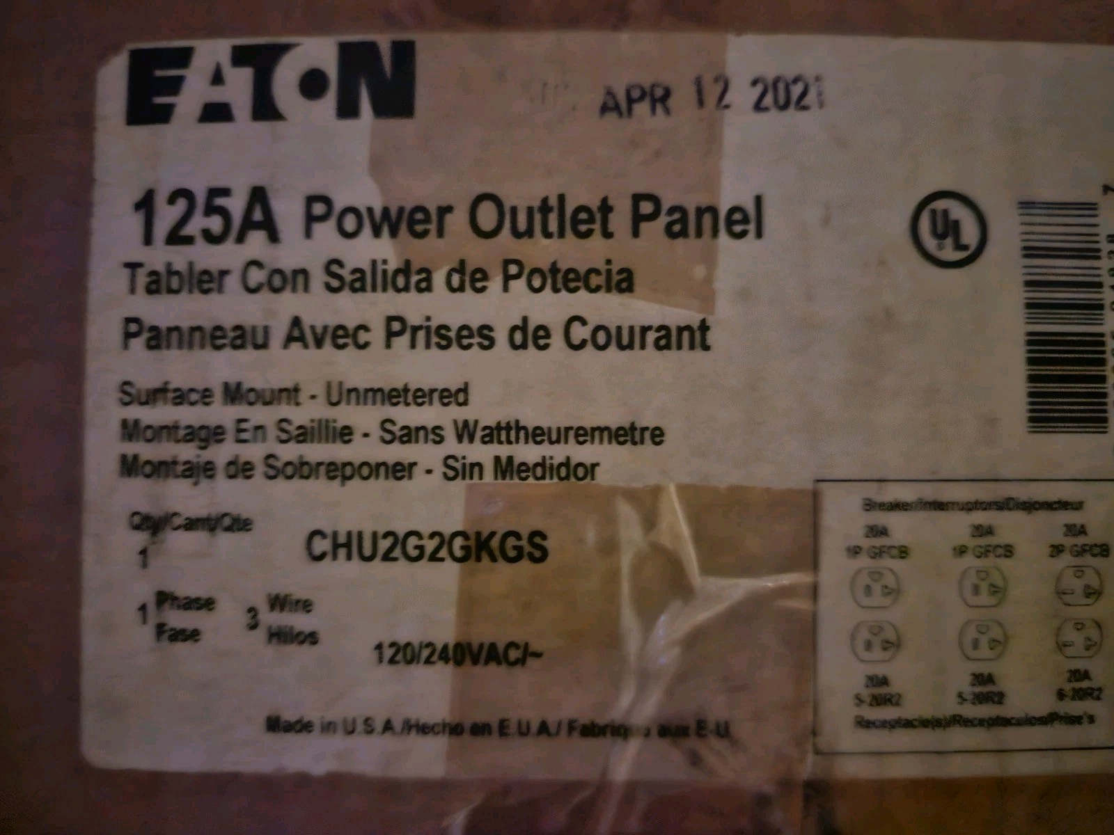 NEW Eaton CHU2G2GKGS pedestal mount RV Camping Power Outlet Panel 6 120V Outlet
