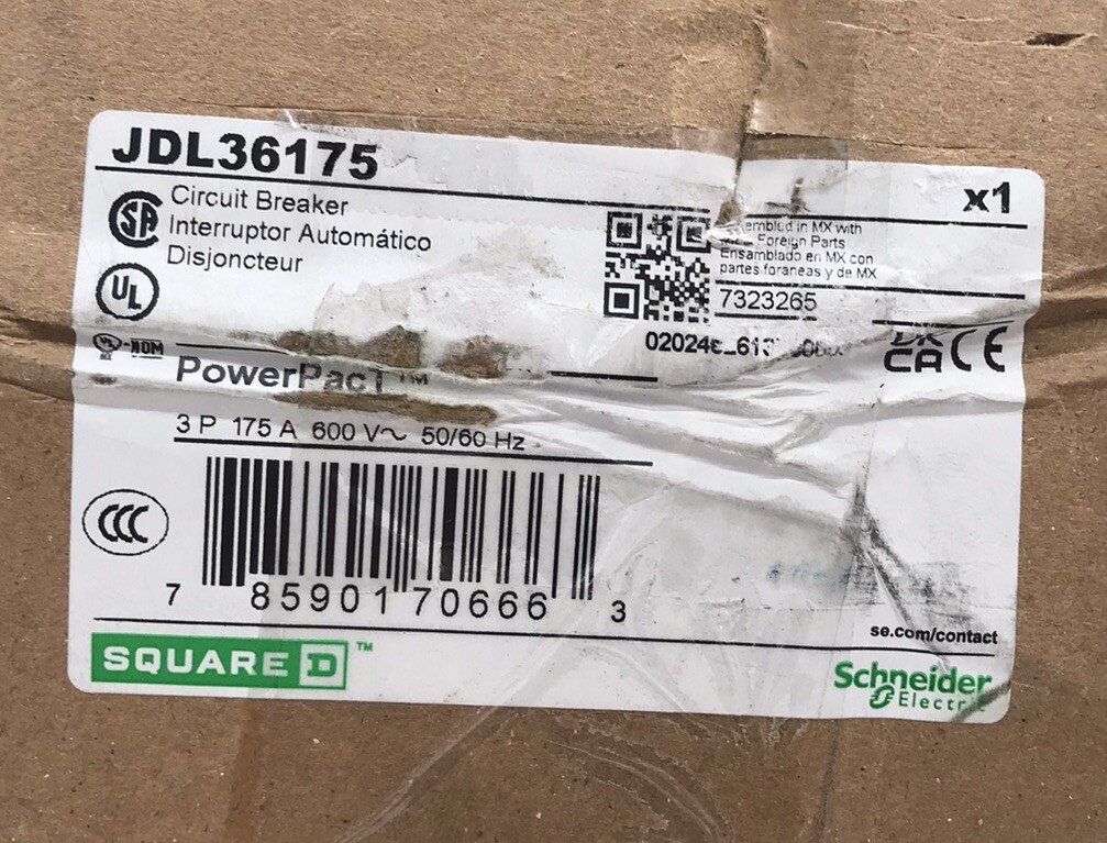 HOUSTON STOCK NEW SQUARE D JDL36175 POWERPACT 175 A 600 V FREE 2 DAY AIR BUY NOW