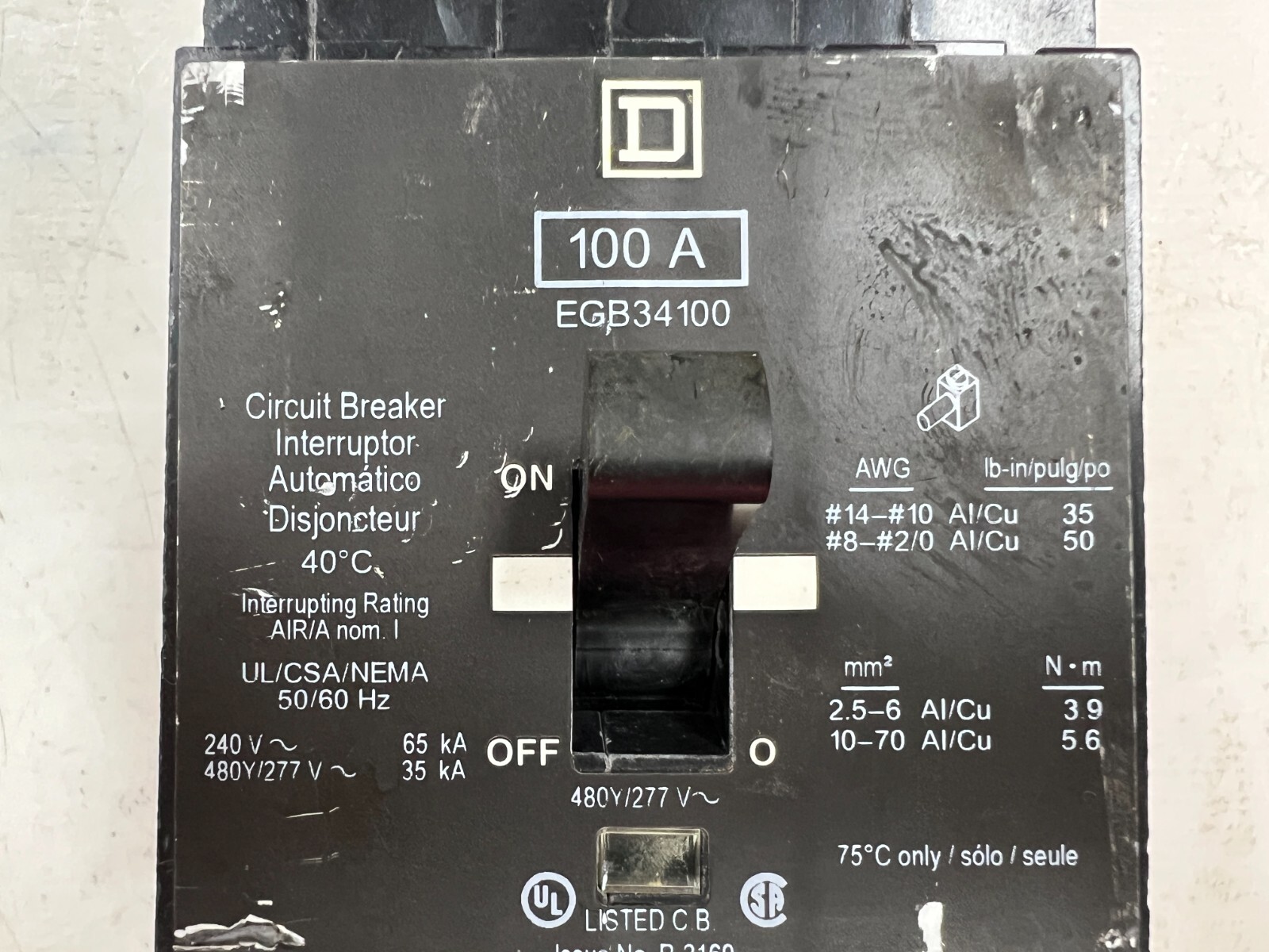 👀 NEW SQUARE D 100 AMP CIRCUIT BREAKER 480Y/277 VAC 3 POLE EGB34100
