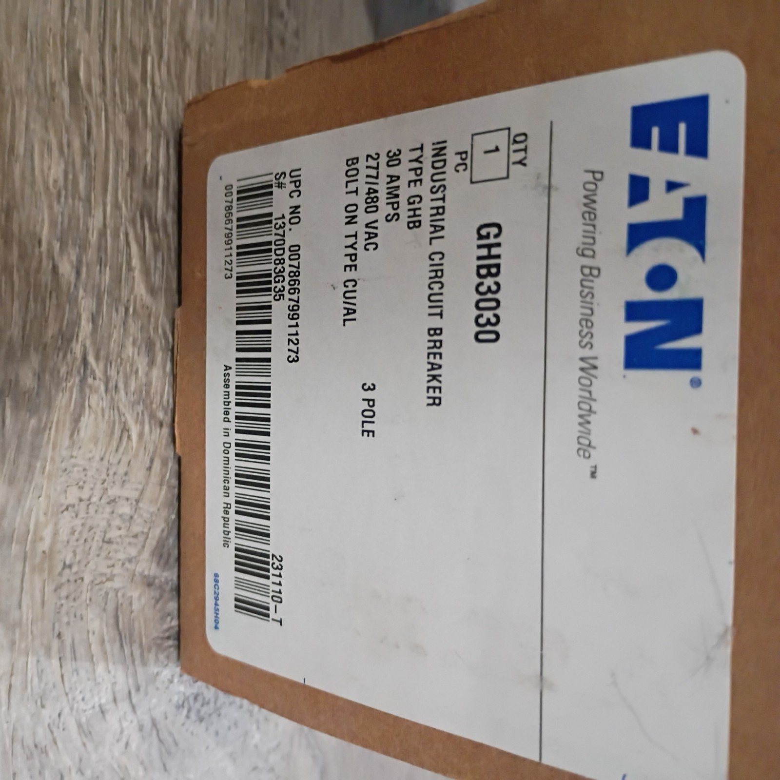 EATON – GHB3030 – THERMAL MAGNETIC CIRCUIT BREAKER, 30A ,3P