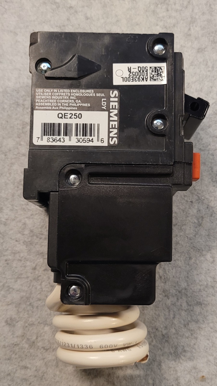 Circuit Breaker – Siemans QE250 50-Amp 240-Volt Fault Equipment Protection