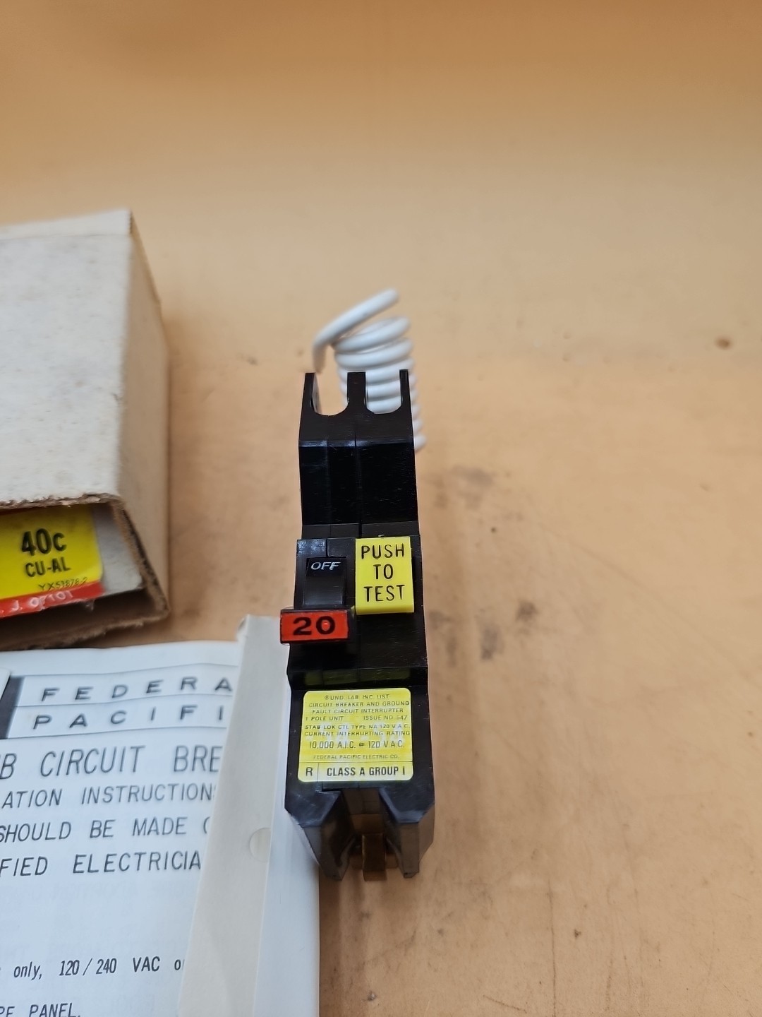 Federal Pacific FPE NA120GFI 1 Pole 20 Amp GFI Stab-Lok Circuit Breaker