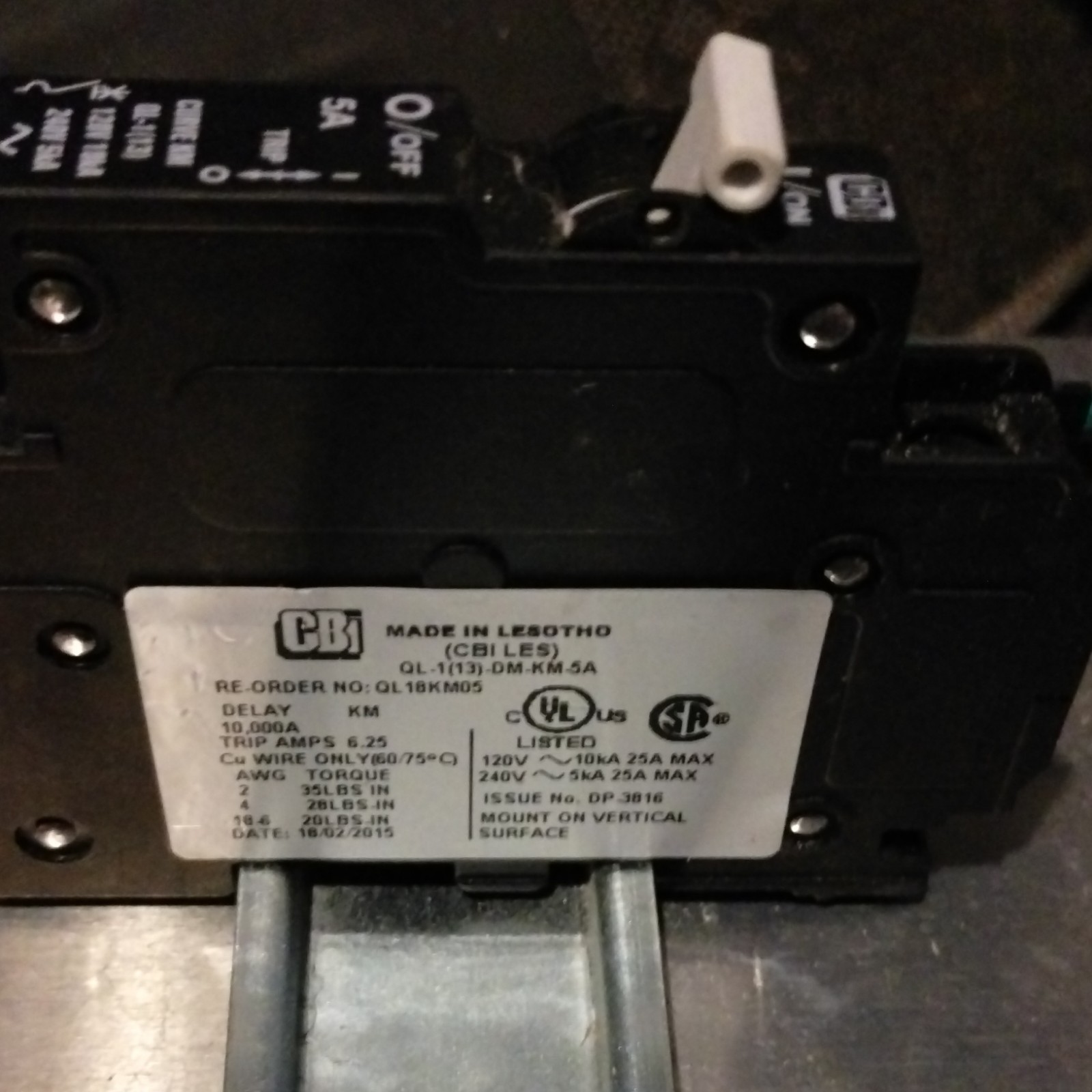 CBI QL-1(13)-DM-KM-5A 5A Time Delay Circuit Breaker 120/240V 1-Pole