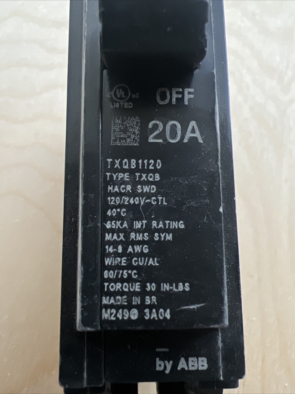 General Electric / ABB TXQB1120 1 Pole 20A Breaker **Free Shipping**