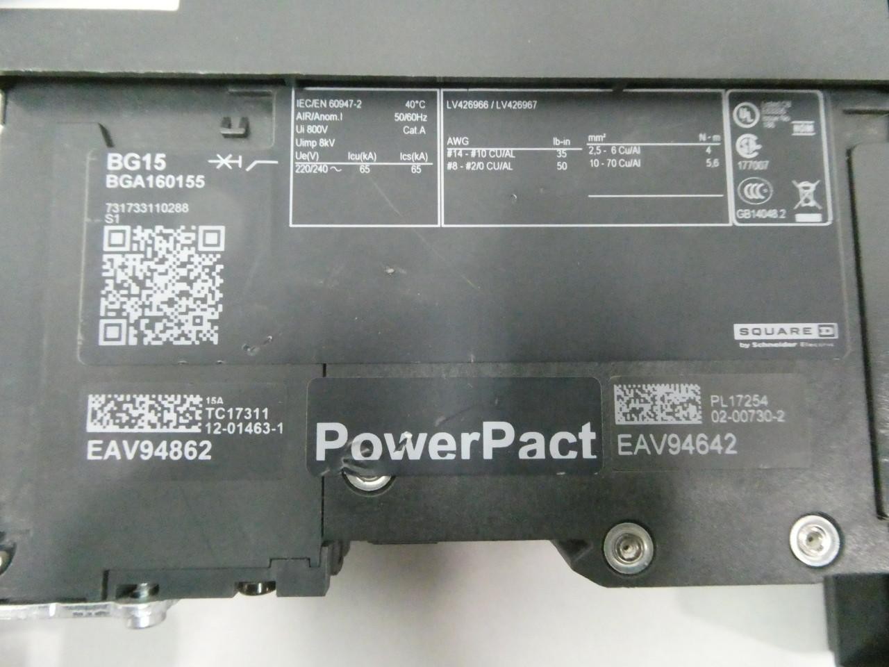 Square D BG15 BGA160155 Powerpact Circuit Breaker 1p 15a