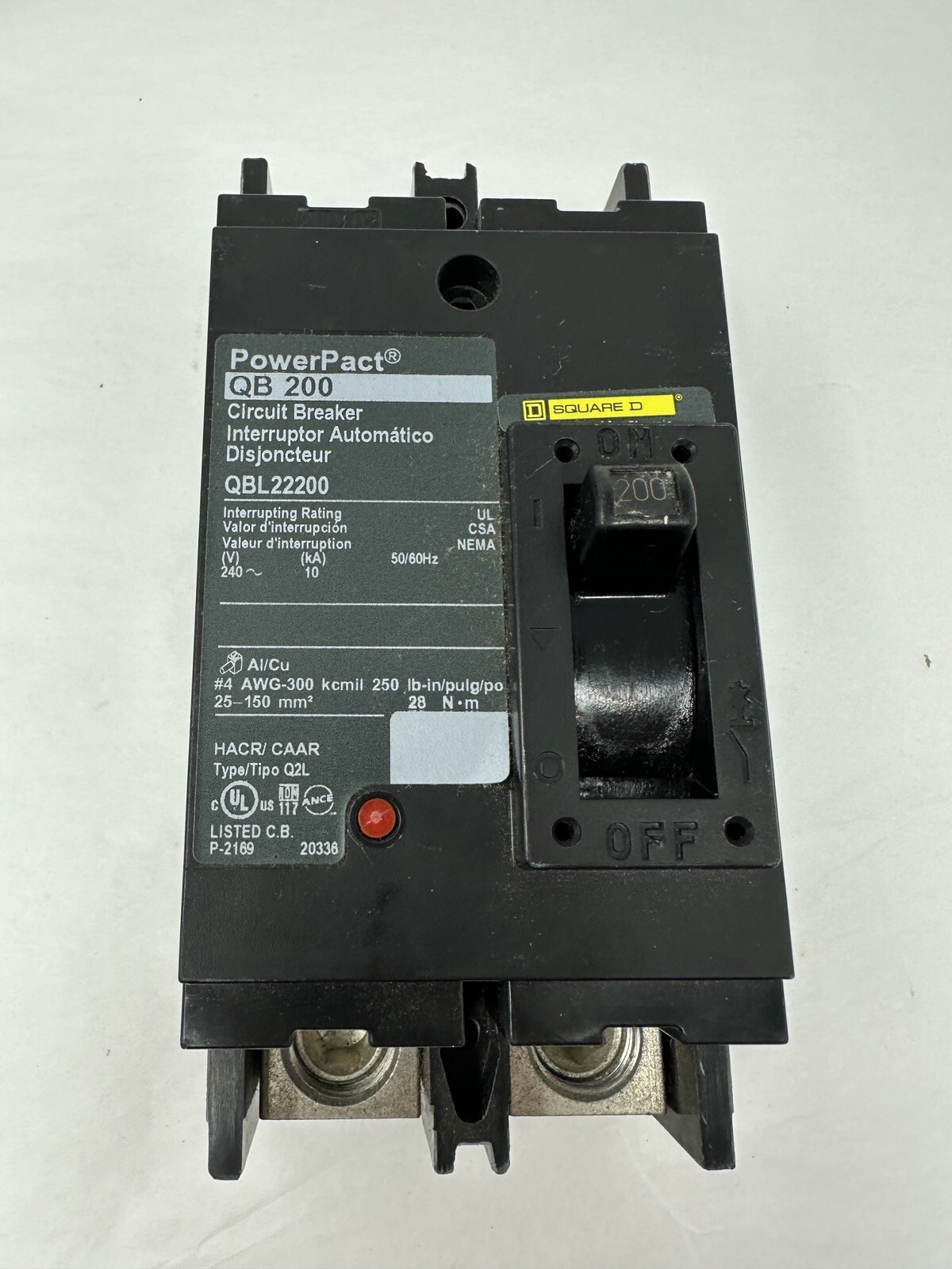 Square D PowerPact QB200 200A 2 Pole AC Circuit Breaker QBL22200LU USED