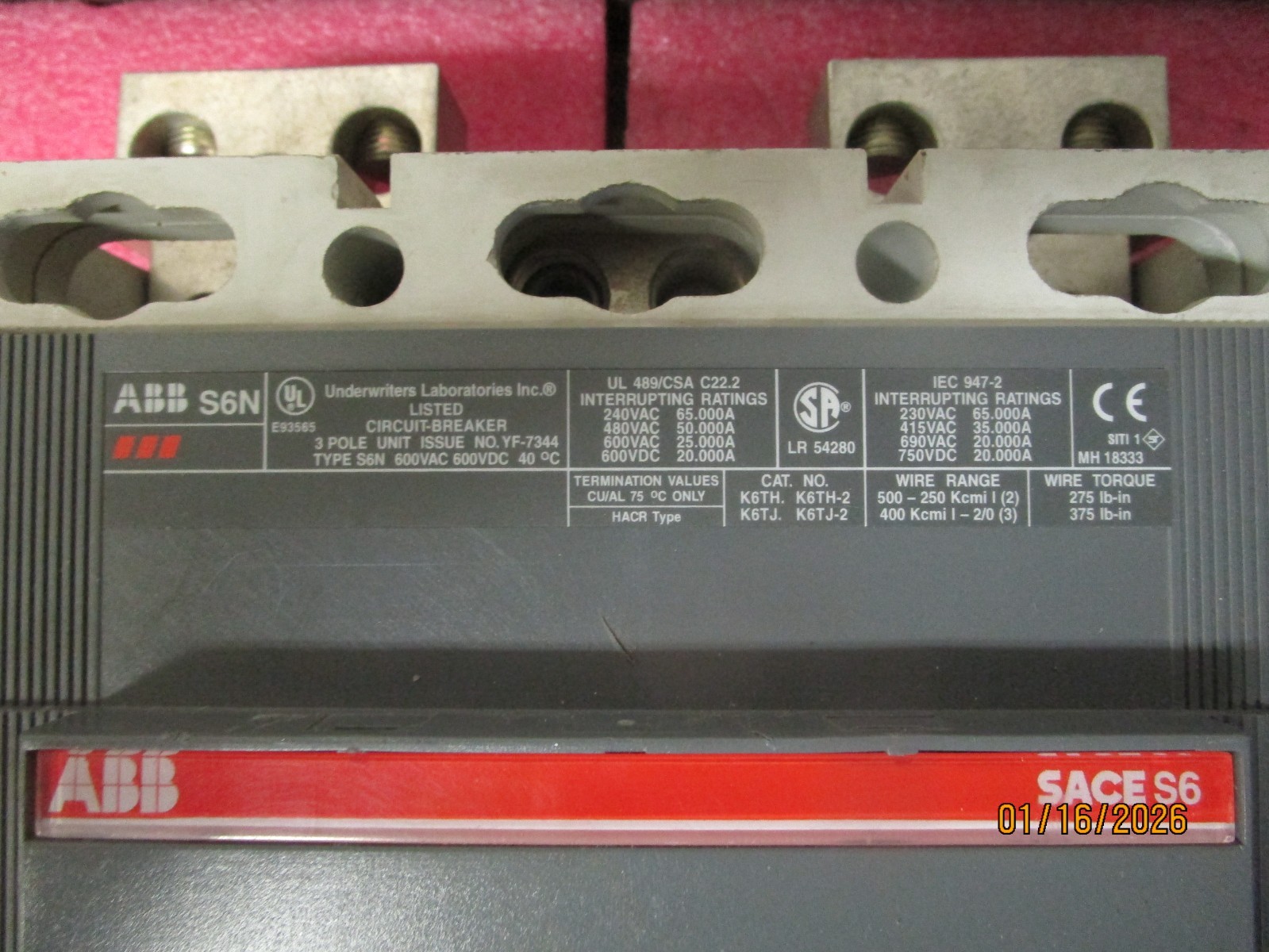 ABB SACE S6N 3P Circuit Breaker K6TH K6TH-2 K6TJ K6TJ-2 600VAC/VDC YF-7344