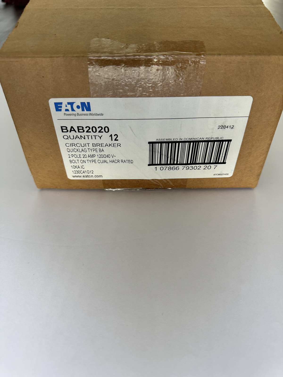 Eaton BAB2020 Cutler Hammer 2-Pole Circuit Breaker – Black