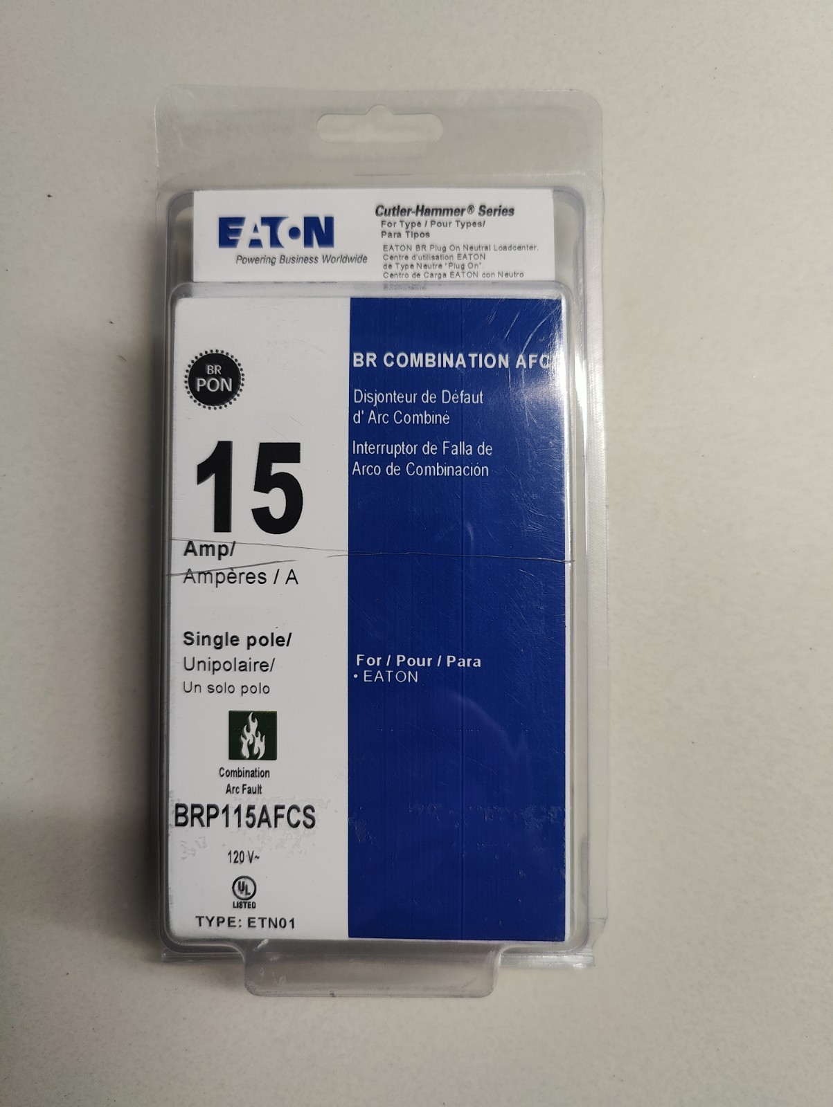 NEW Eaton 15 Amp 120-Volt AFCI Plug-on Neutral Circuit Breaker BRP115AFCS