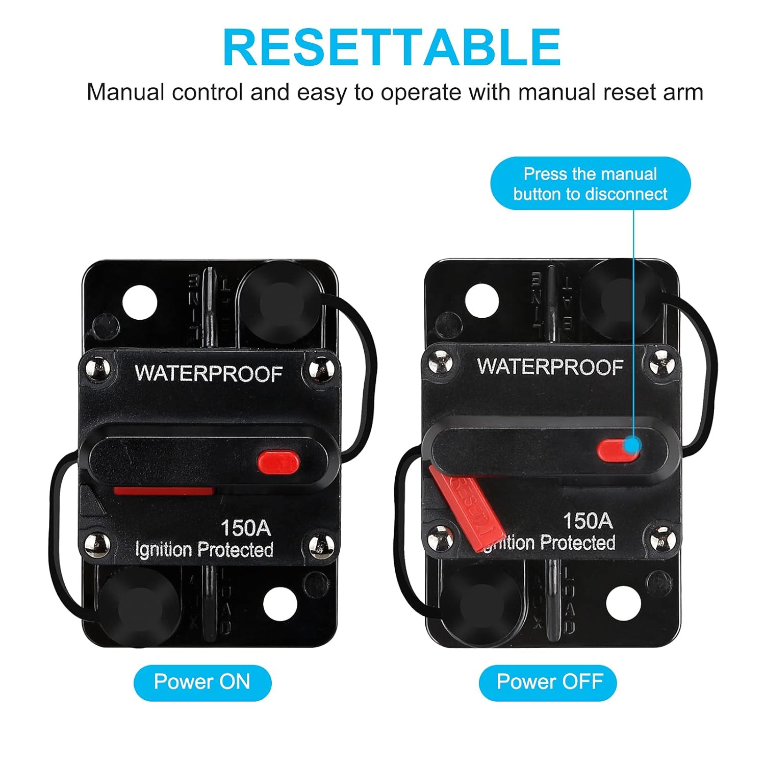Generic 150 Amp Waterproof Circuit Breaker,With Manual Reset,12V-48V Dc,30A-300A
