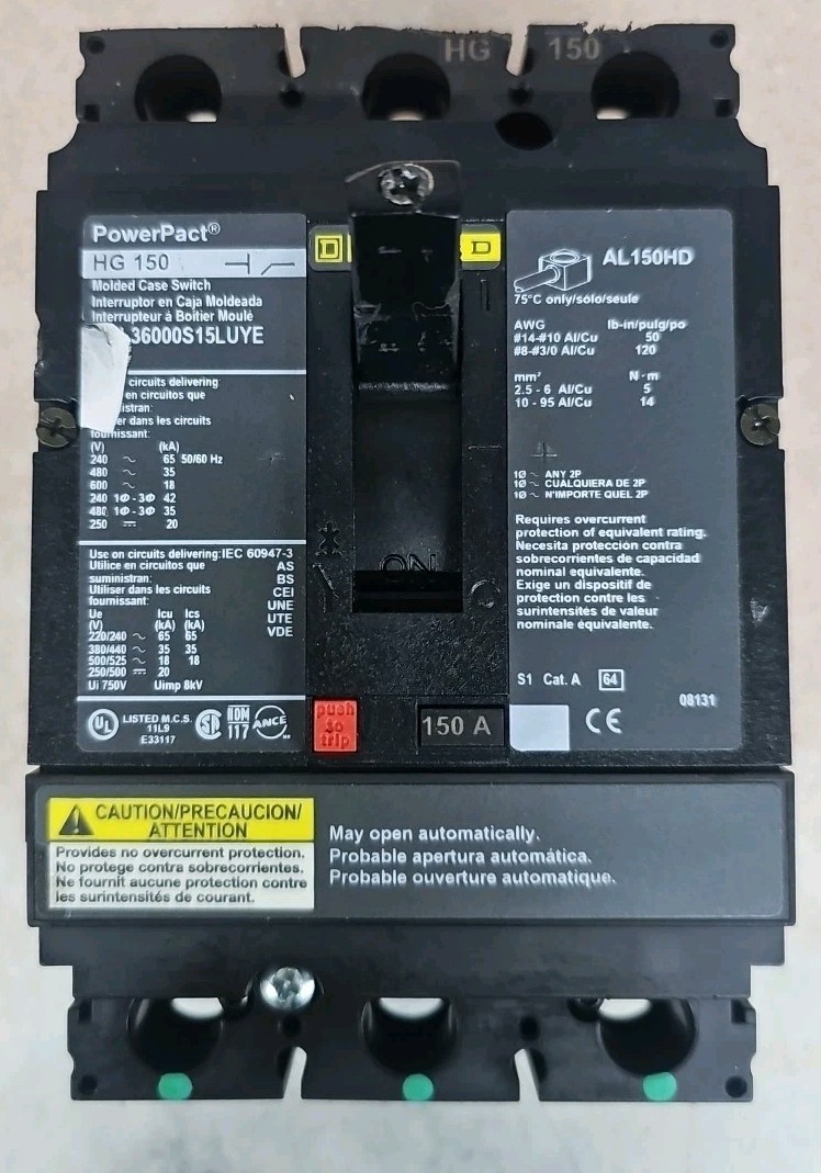 Square D PowerPact HG150 HGL36000S15LUYE M2 150A 3P 600V