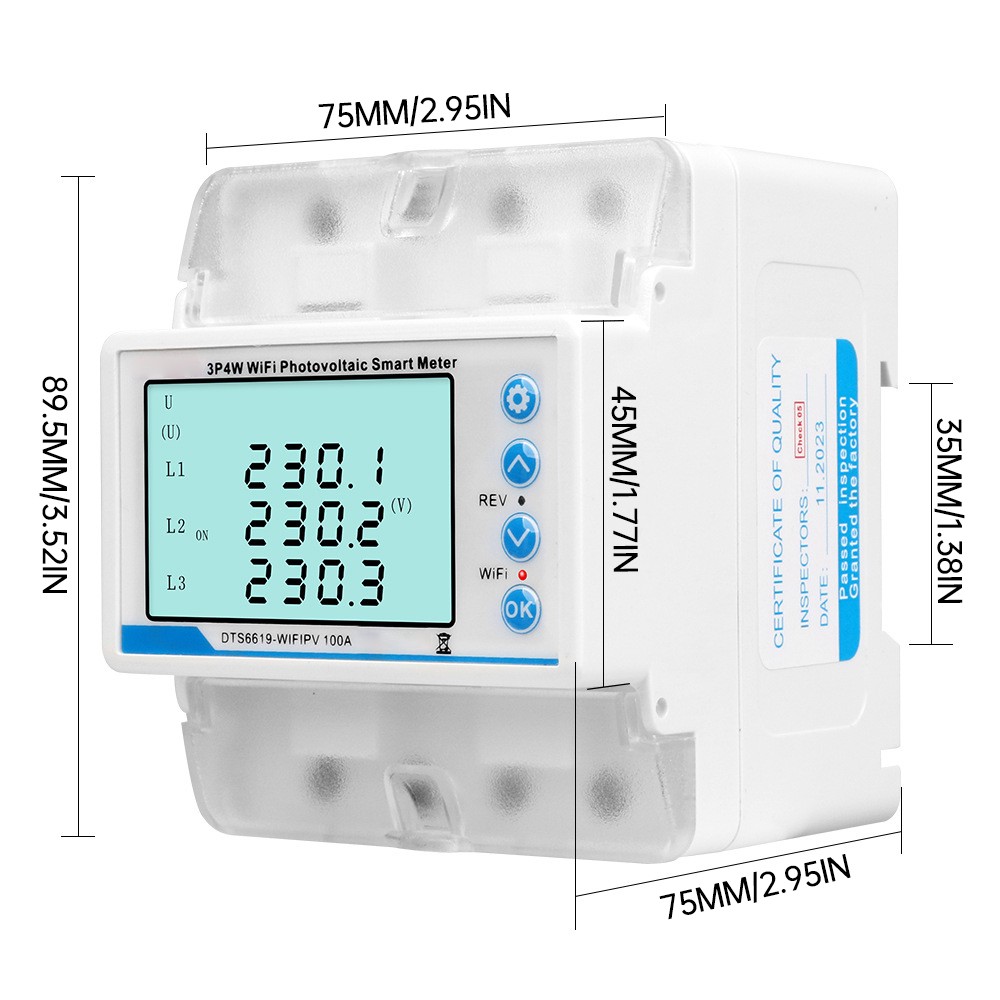 3-phase Tuya WiFi Overload Time Delay Energy Meter Limit Circuit Breaker 100A
