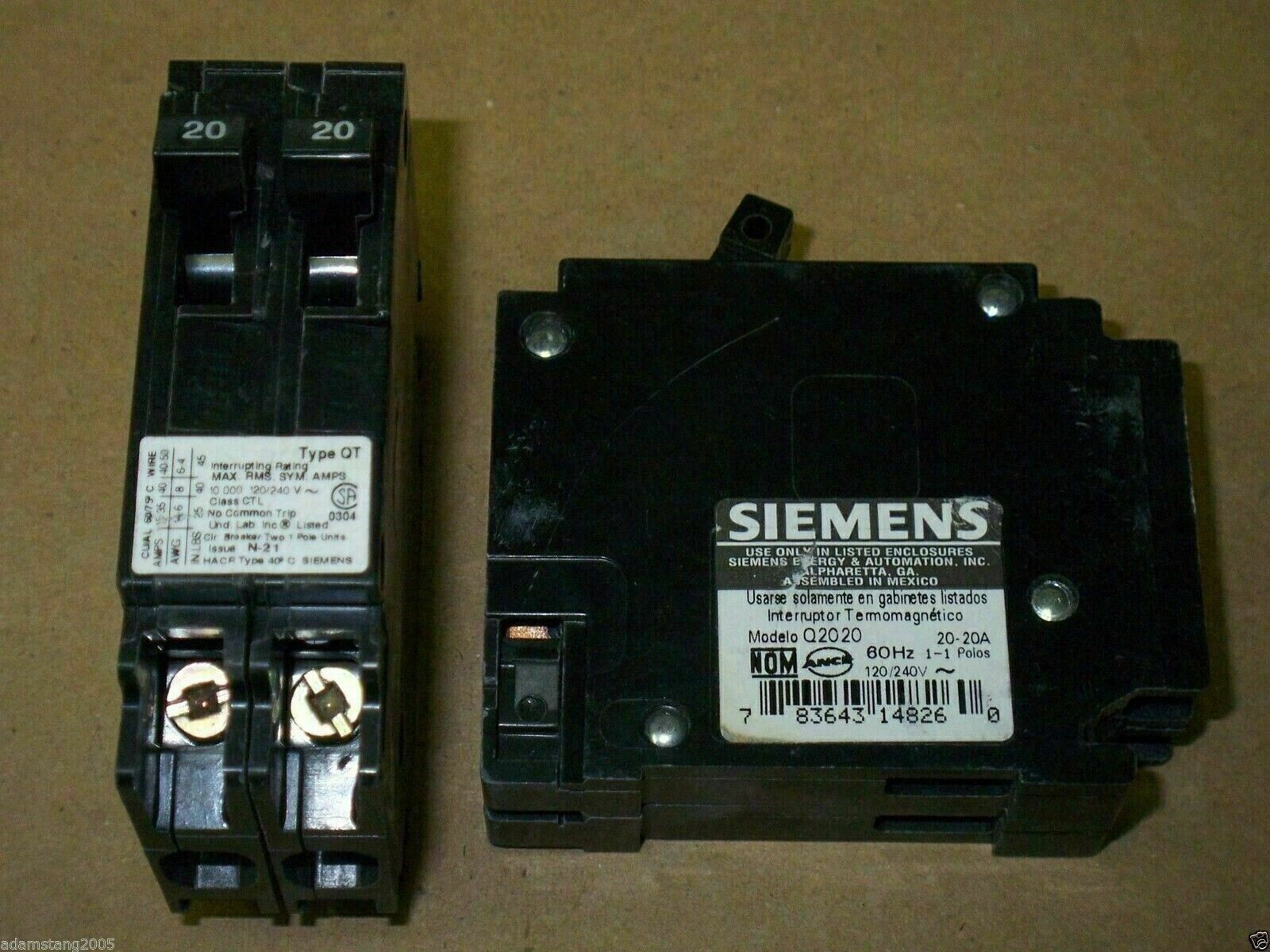 NEW Siemens QT Q2020 2 Pole 20 Amp Tandem 120/240V Circuit Breaker NNB