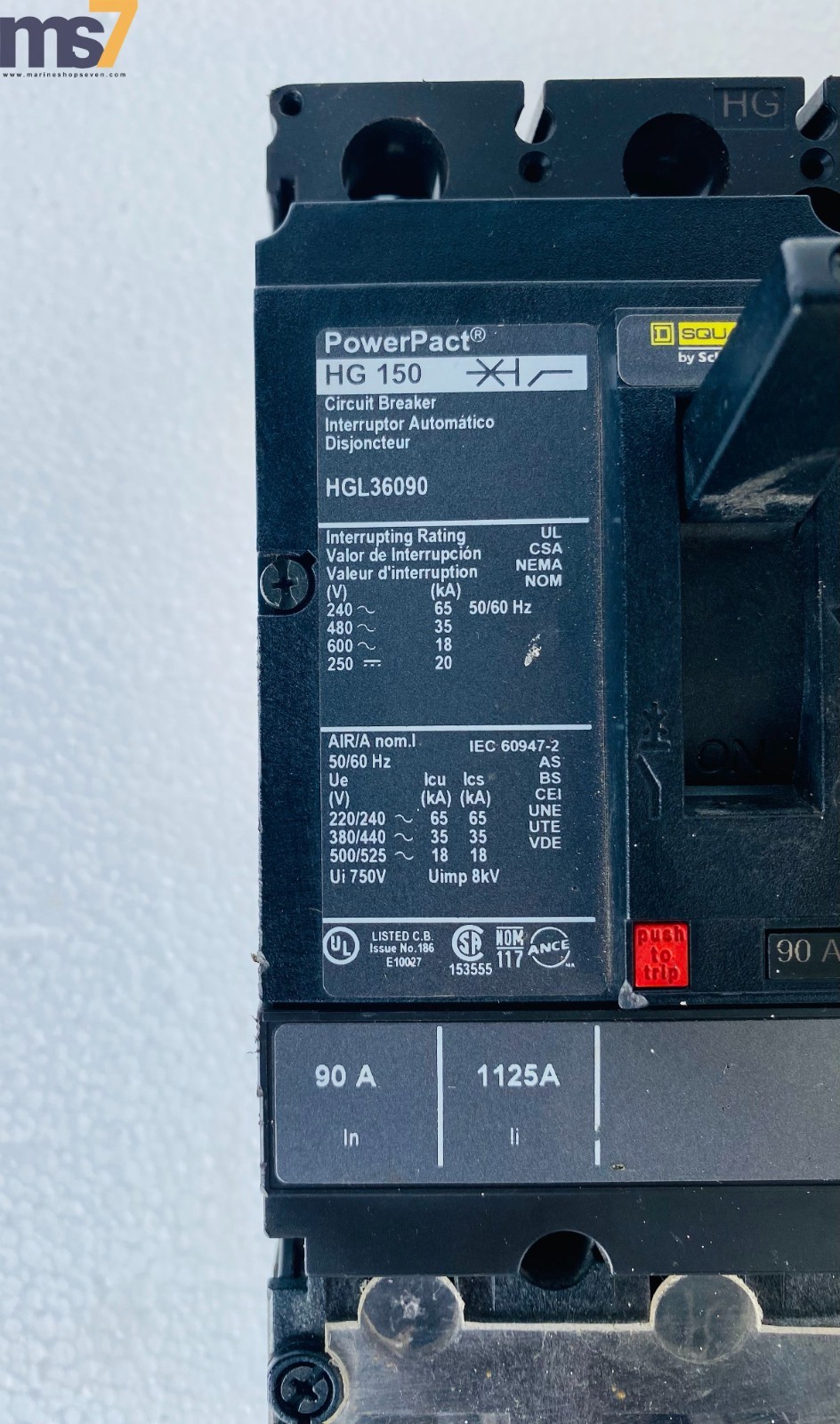 SQUARE D POWERPACT HG 150 HGL36090 CIRCUIT BREAKER 90AMP3 POLE