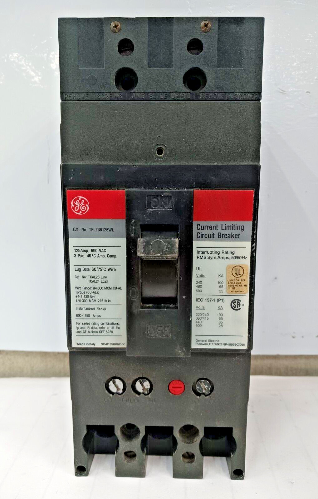 GE 125 AMP CIRCUIT BREAKER 3 POLE 600 VAC TFL236125WL