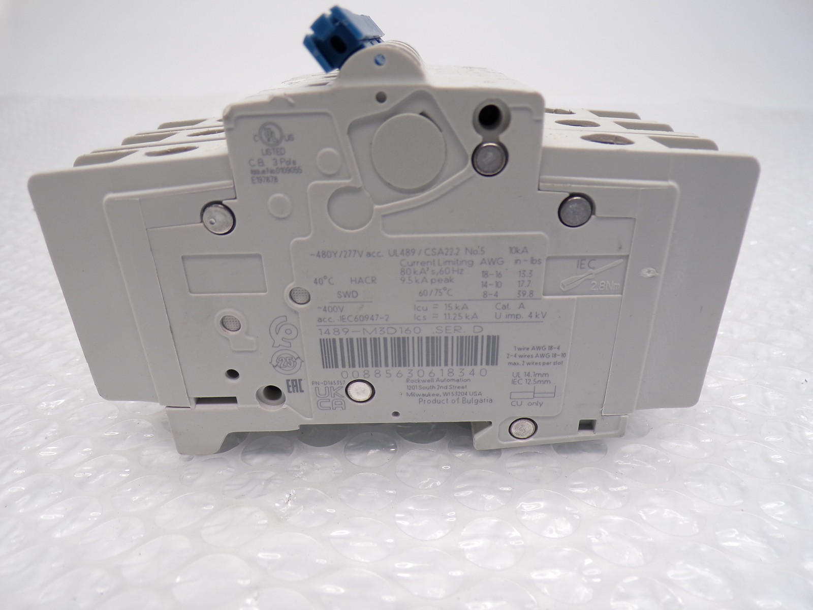 ALLEN BRADLEY 1489-M3D160 SER.D BREAKER 3POLE 16AMP NSNP