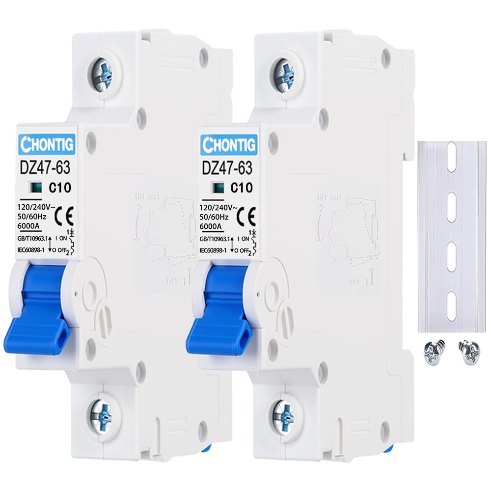 CHONTIG MCB C10 10A Miniature 1 Pole Circuit Breaker 2 Pack with DIN Rail Mou…