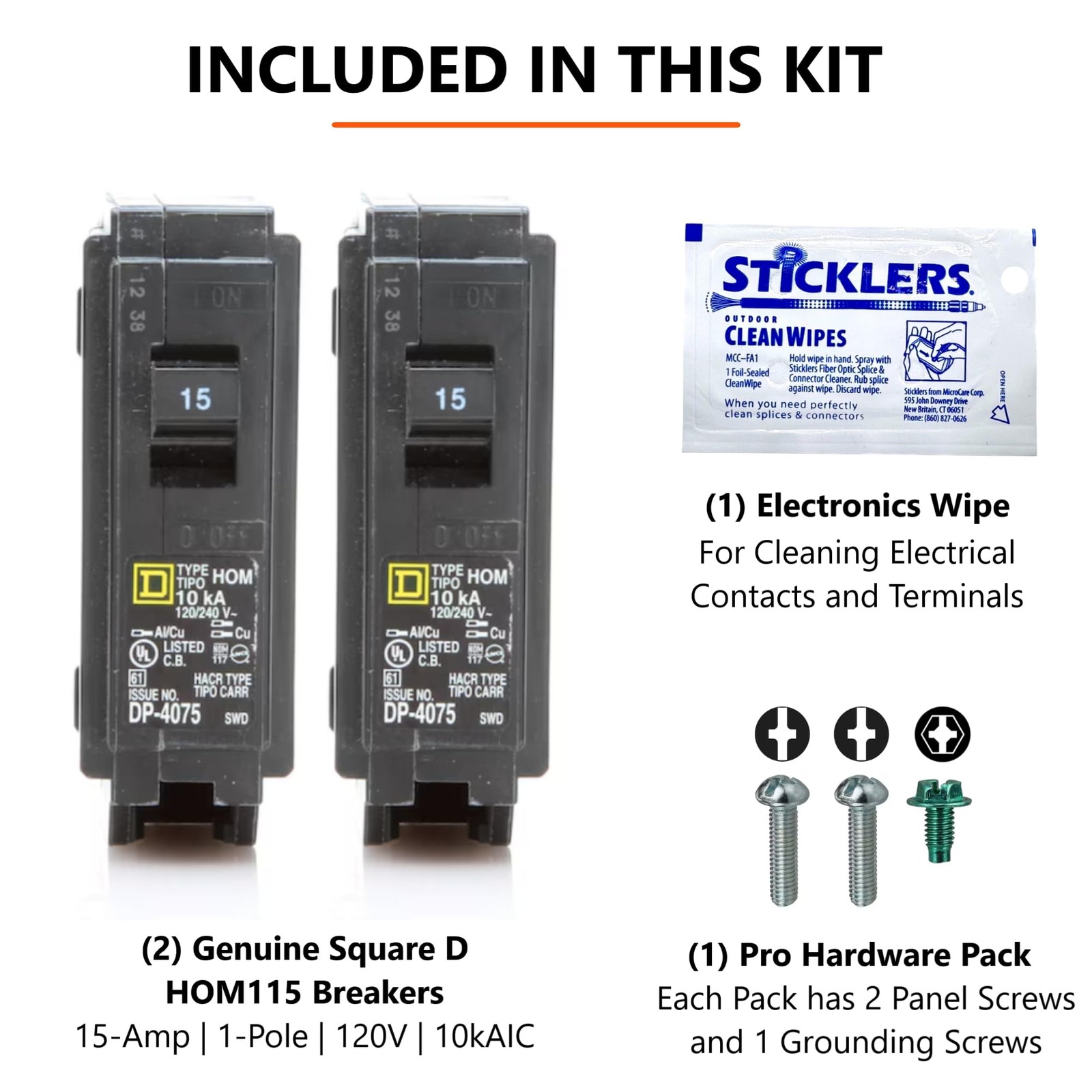 Genuine Square D HOM115 Circuit Breaker Kit Bundle (2 Pack), 15 Amp (15A) Sin…