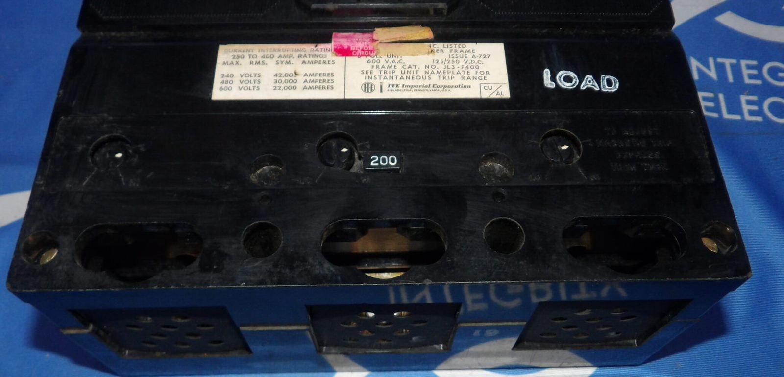 I-T-E JL3-F400 400A 600V 3 Pole Circuit Breaker w/ 200A Trip w/o Heaters + 1 Yea