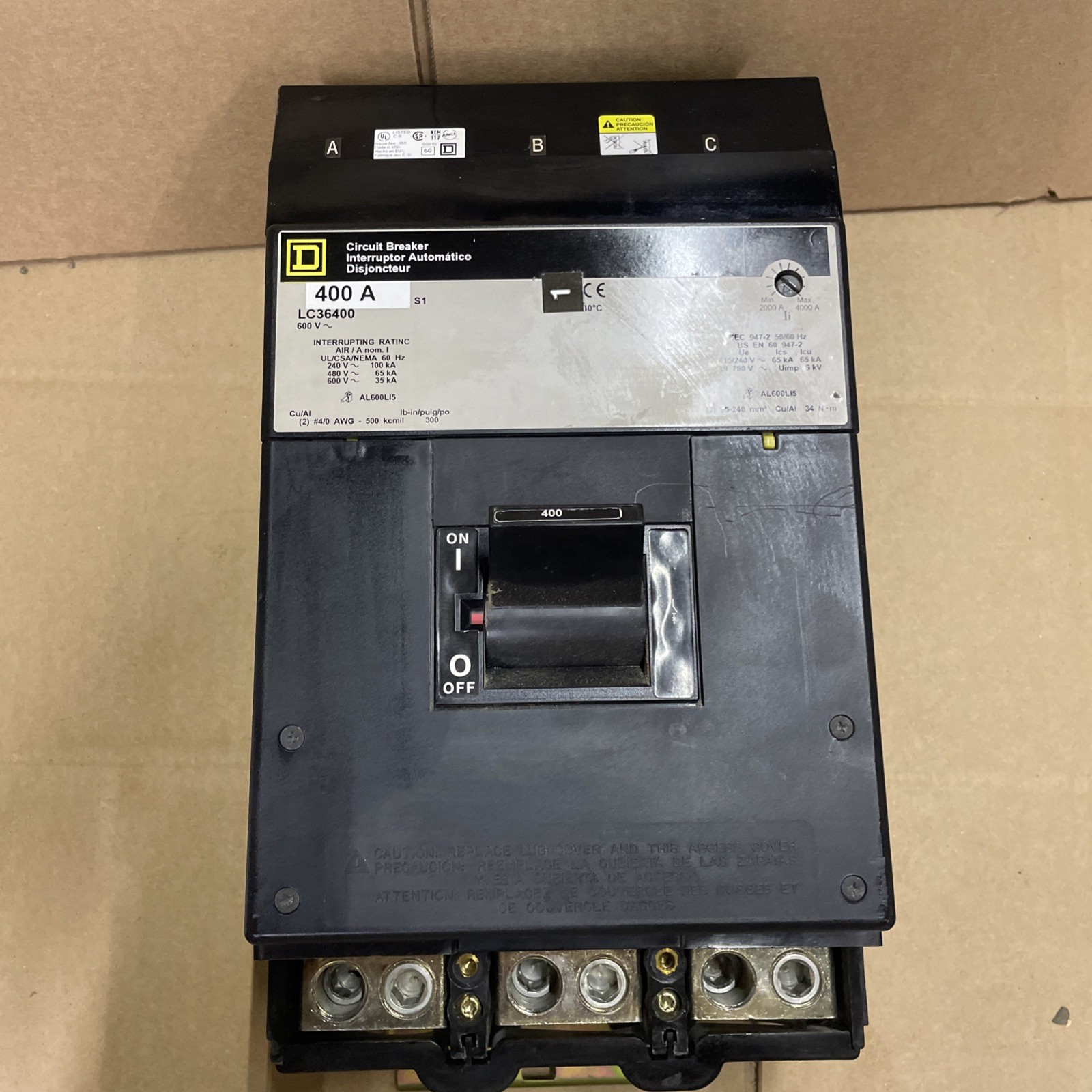 Square D LC36400 I-Line 400A 600V 3 Pole Molded Case Circuit Breaker