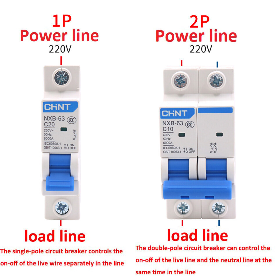 1/2/3/4 Pole NXB Circuit Breaker Air Switch 1A 2A 3A 4A 6A 10A 16A 20A 25A- 125A