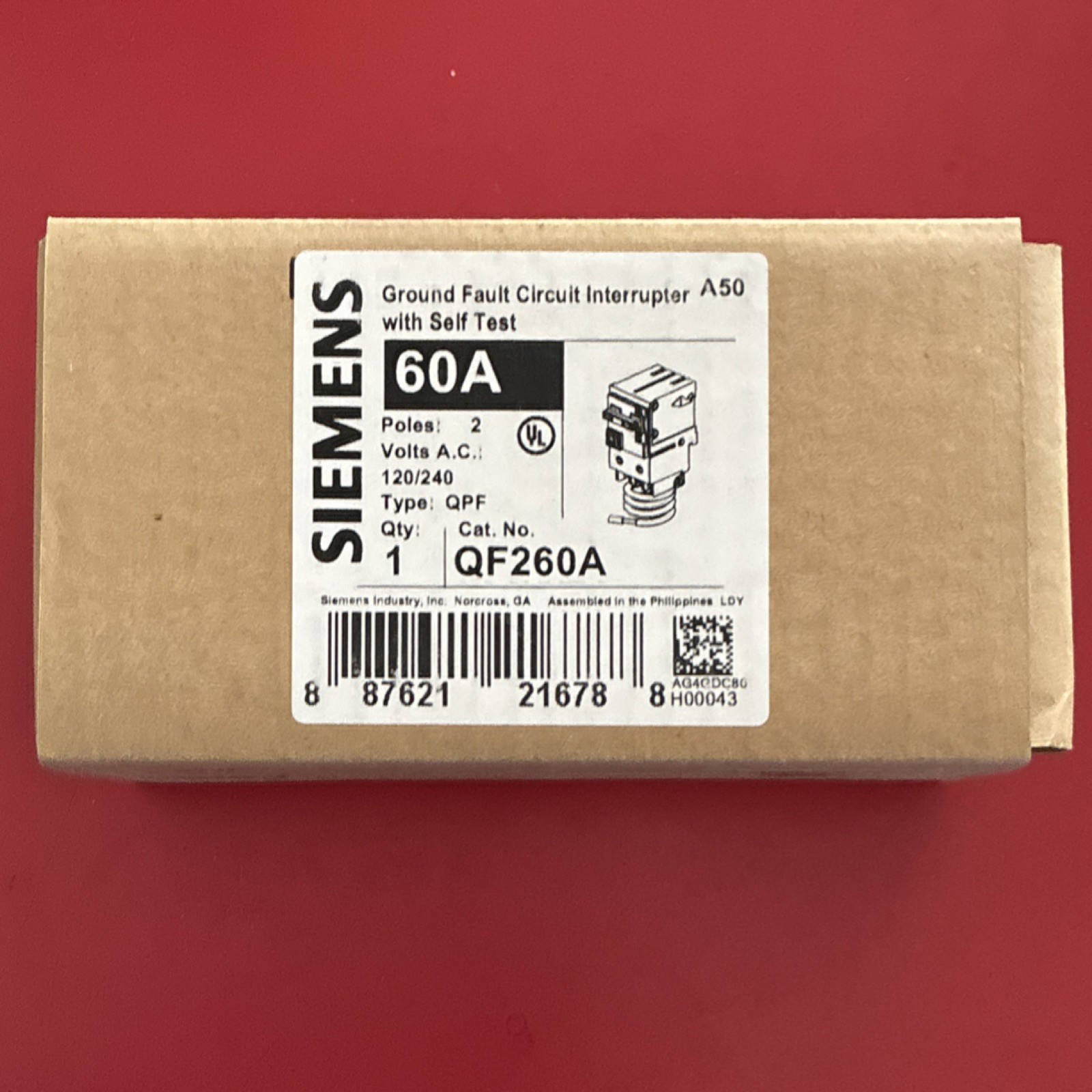 Siemens QF260A 60A Ground Fault Circuit Interrupter Self Test 2-Pole 120/240V