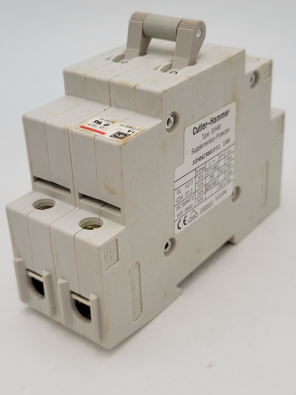 Cutler-Hammer SPHM2RM0001 DIN Rail Circuit Breaker 1A 277/480V 2P 1PH Type SPHM