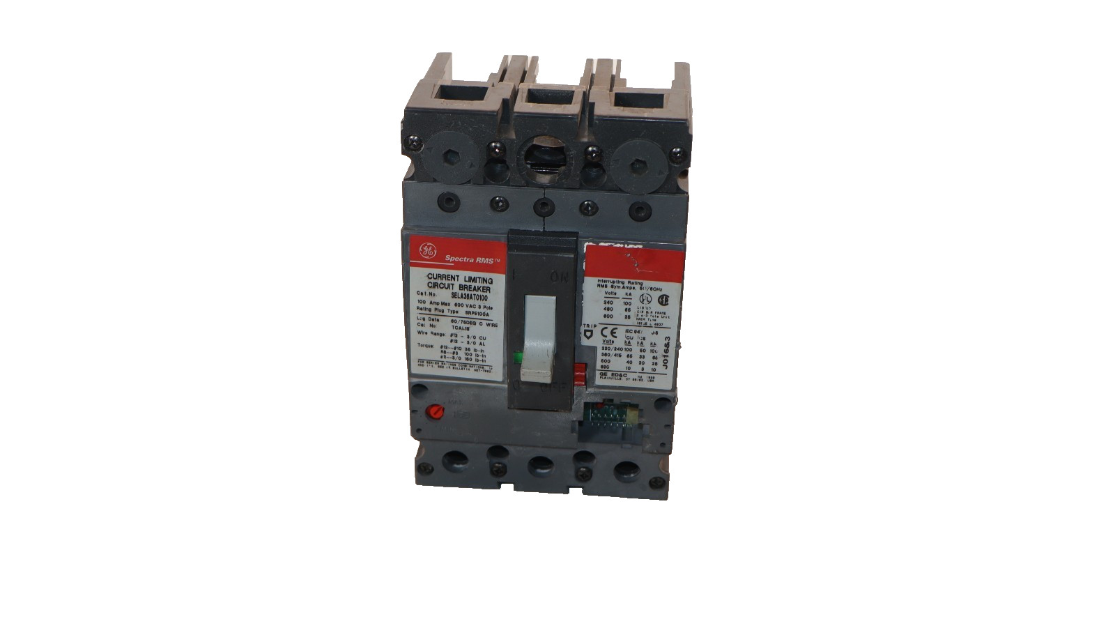 GE 100A 100 Amp Spectra Circuit Breaker 600V 3-Pole SELA36AT0100 W/O Plug