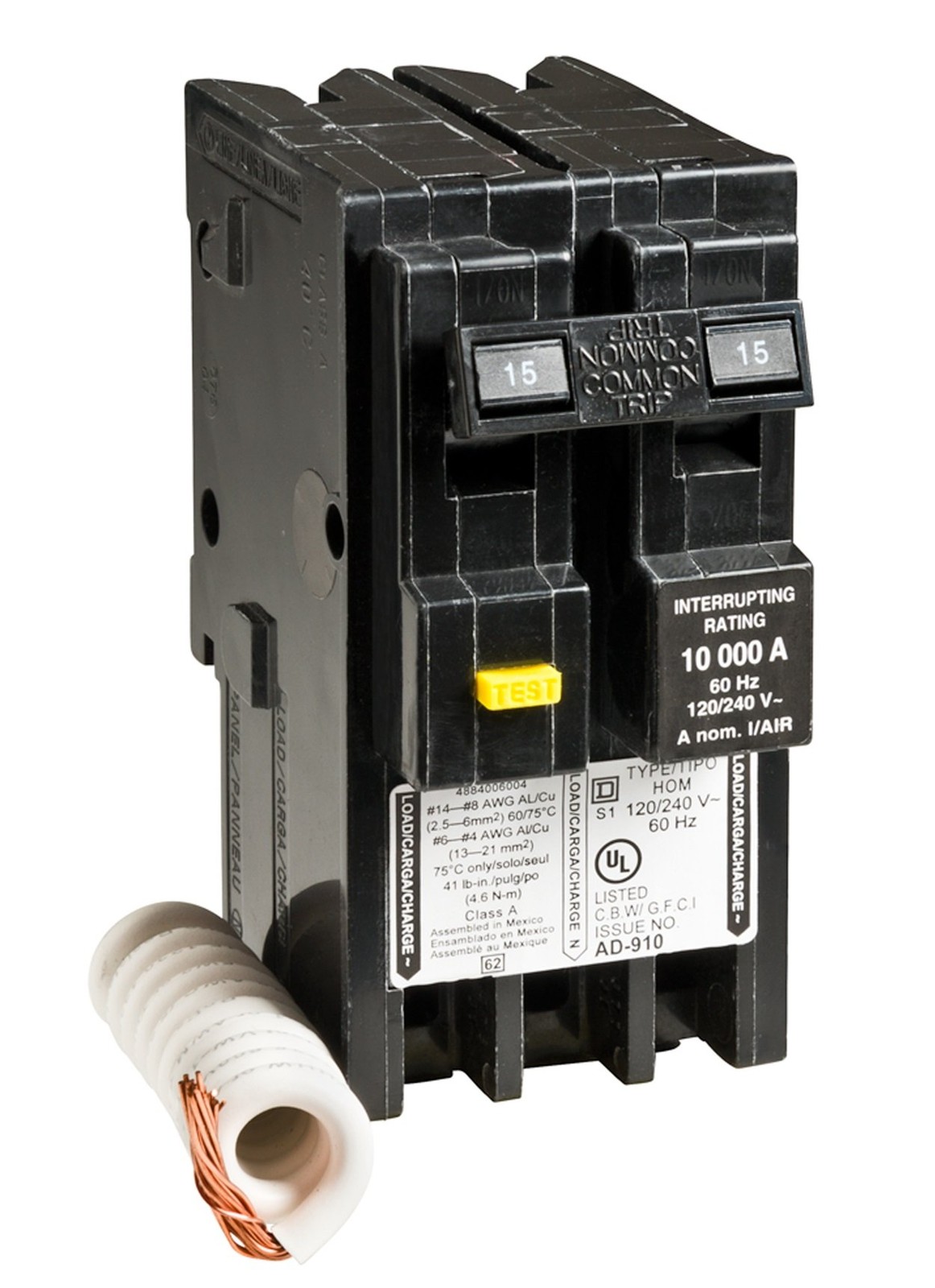 NIB – Square D – HOM215GFI – Miniature Circuit Breaker, Homeline, 15A, 2-Pole