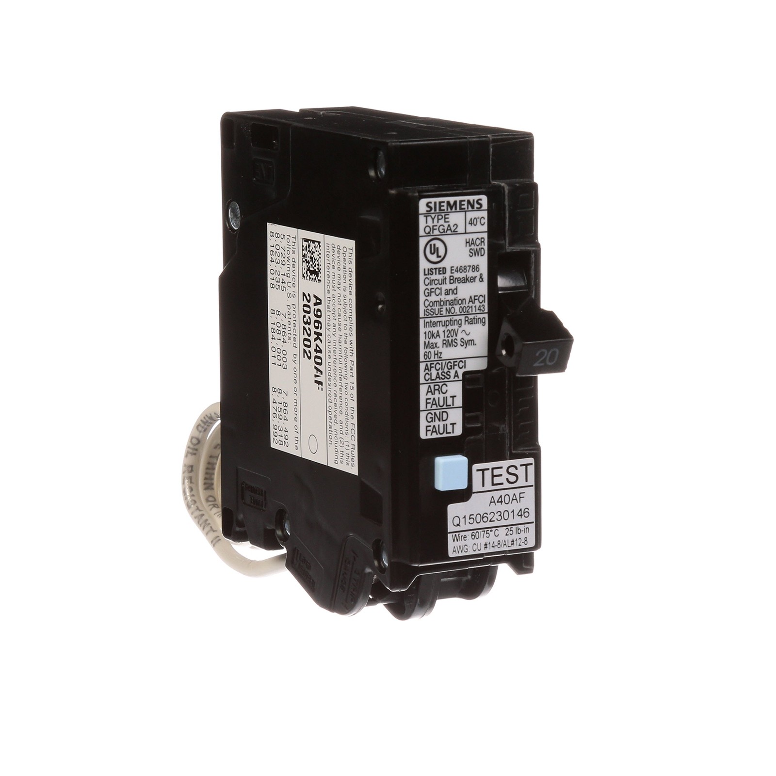 Q120DF 20-Amp Afci/Gfci Dual Function Circuit Breaker, Plug-in Load Center Style