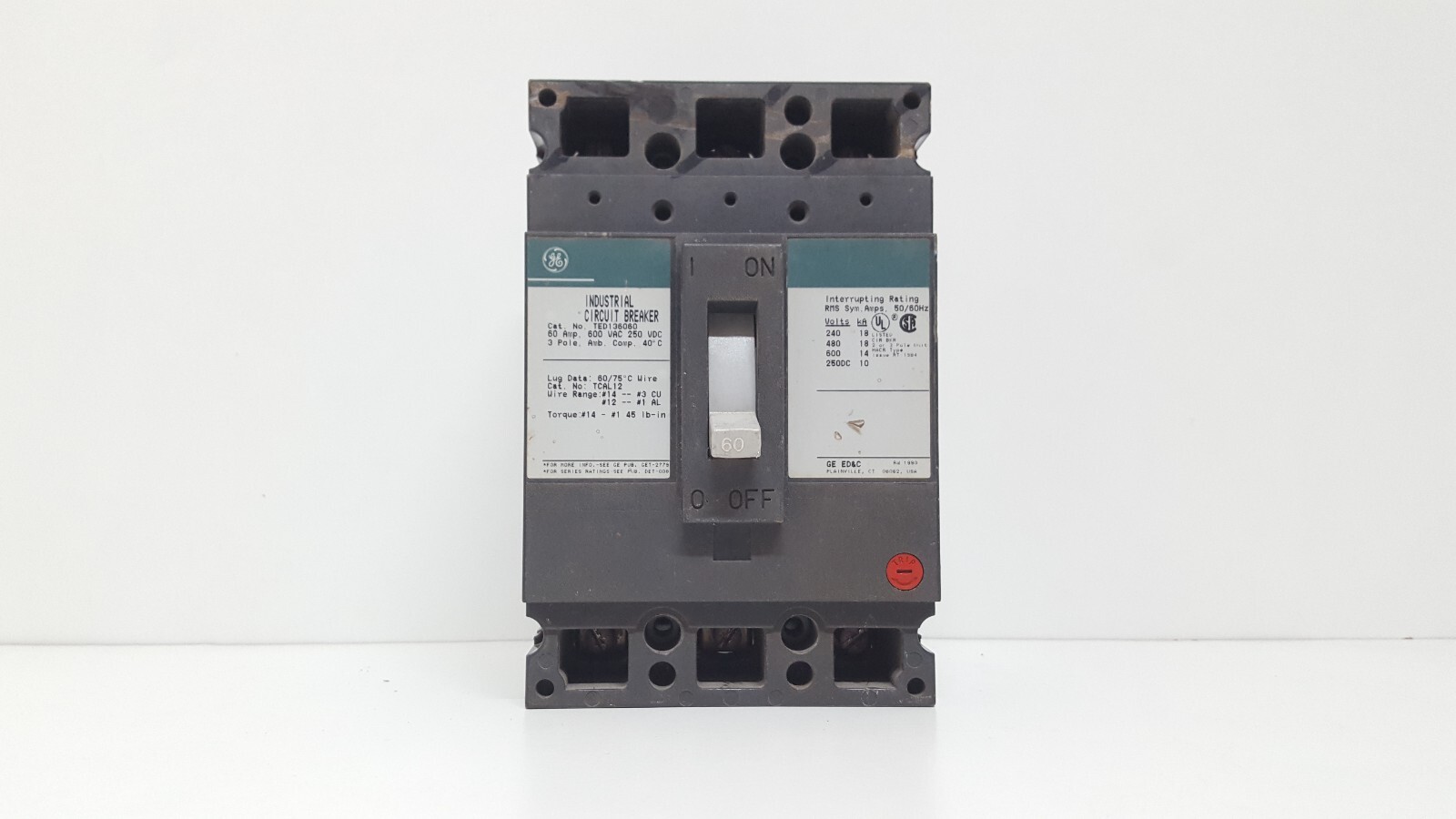 GE TED136060 CIRCUIT BREAKER 3 POLE 60 AMPS 600VAC / TESTED OK