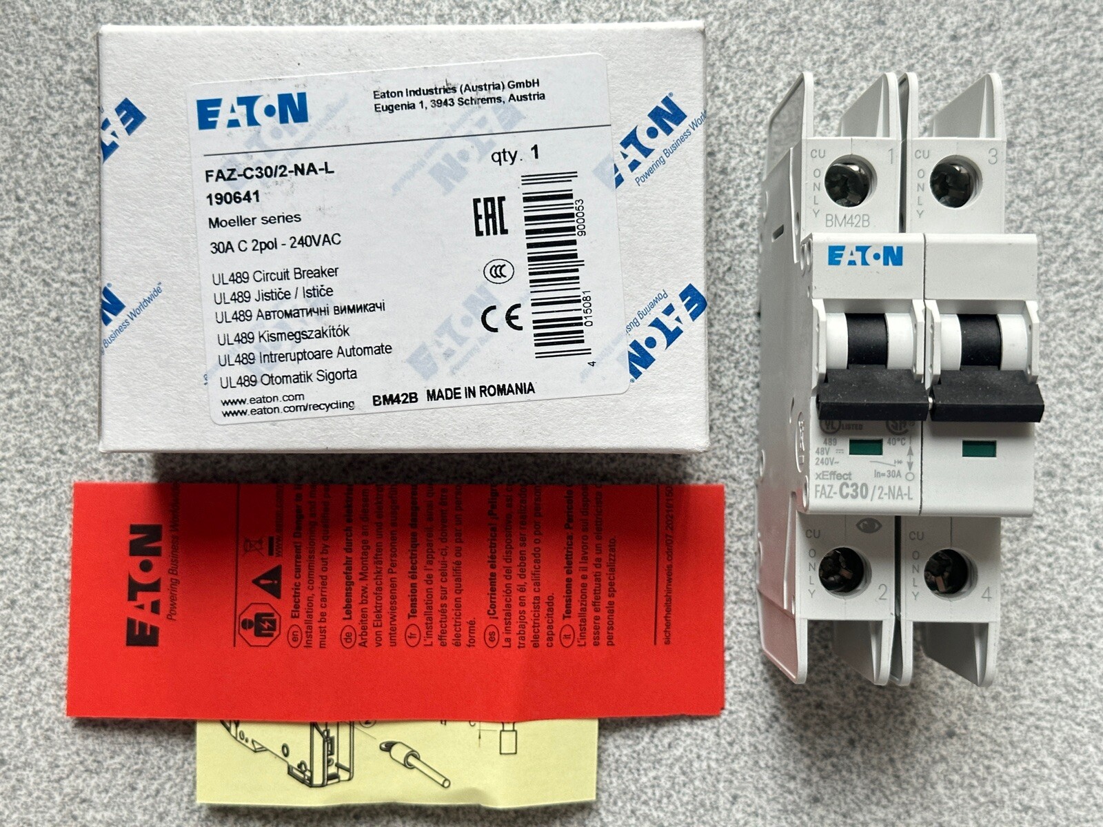 NEW Eaton Moeller FAZ-C30/2-NA-L Din Rail Circuit Breaker 30A 2 Pole 240V