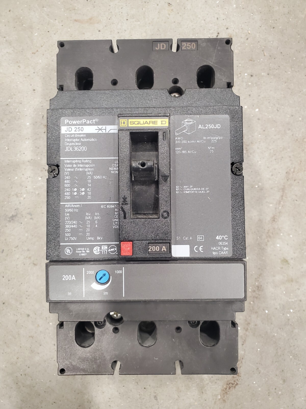 Square D JDL36200 200amp circuit breaker JD 250 powerpact warranty