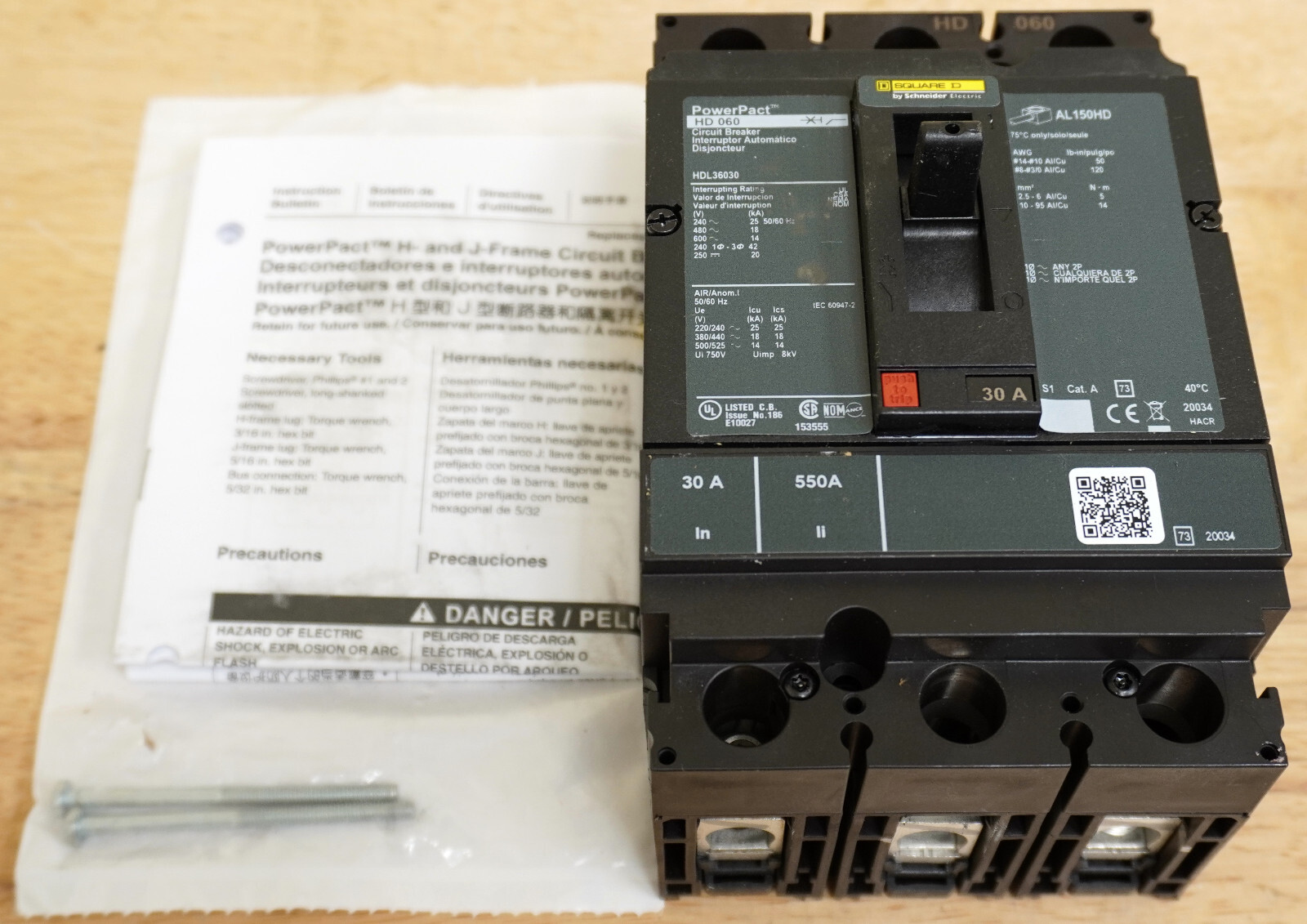 Square D – HDL36030 Breaker – Schneider Electric – 3P, 3PH, 30A, 600V, 25kA@240V