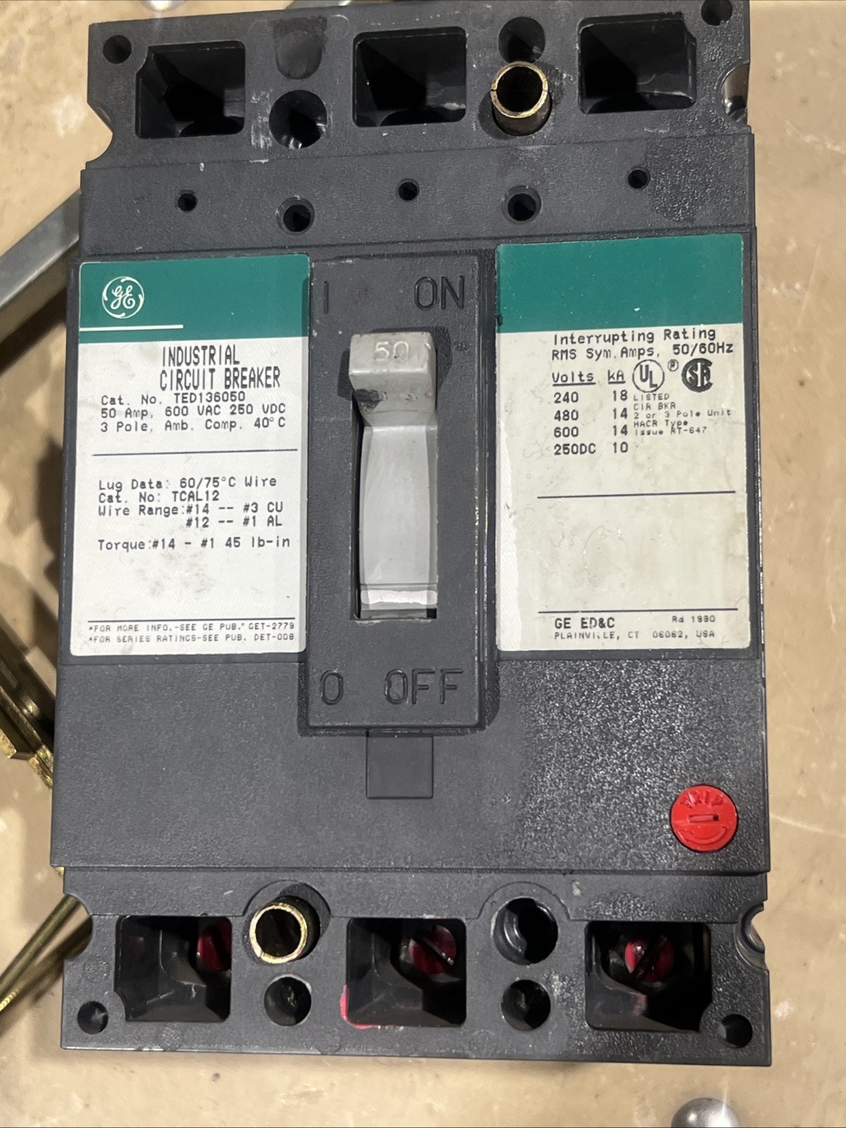 🔥GE TED136050 CIRCUIT BREAKER 50A 600VAC 250VDC 3P, Used, Free Shipping🇺🇸