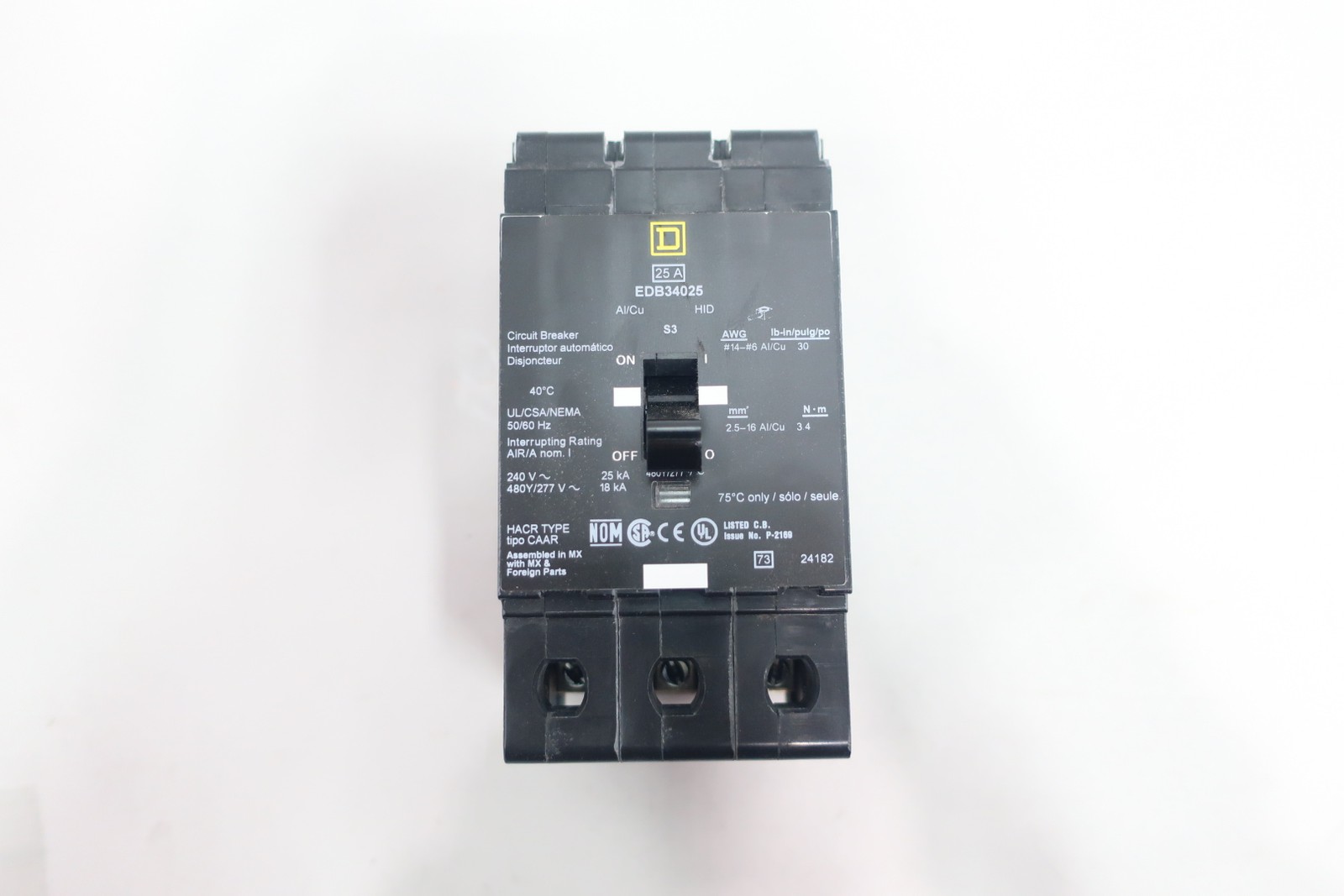 Square D EDB34025 Circuit Breaker 25a 240v-ac 3p