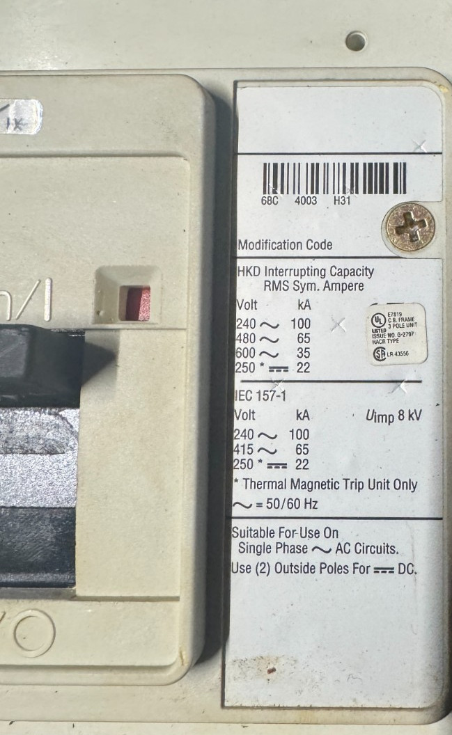 Eaton HKD3400F 400 Amp Circuit Breaker HKD 65k 3-Pole 600VAC w/ KES3400LSI Trip