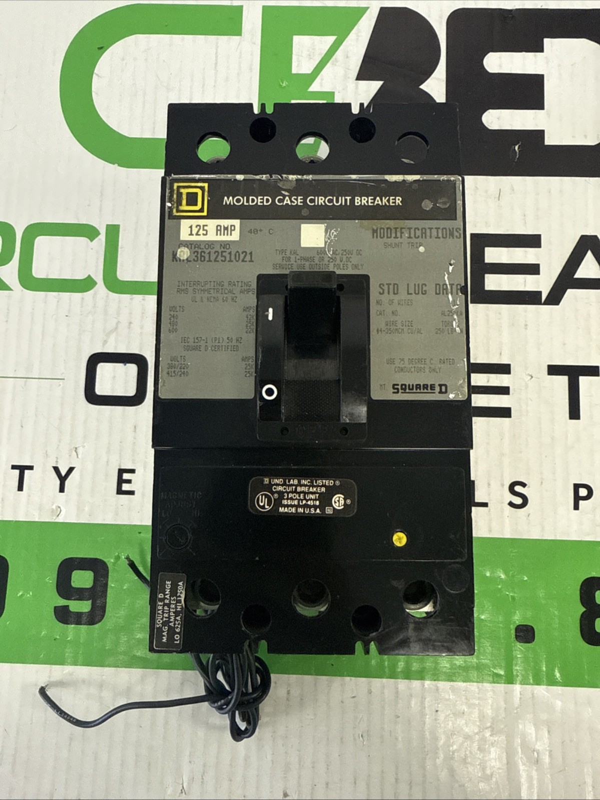 Square D KAL361251021 Circuit Breaker 125A 3P 600V 120V WARRANTY ⚡️⚡️