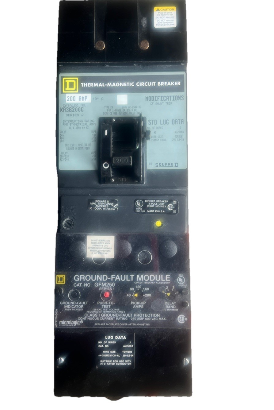 Square D KA36200G Circuit Breaker 200A 600V 3P 250 Amp Ground Fault **FREE SHIP*