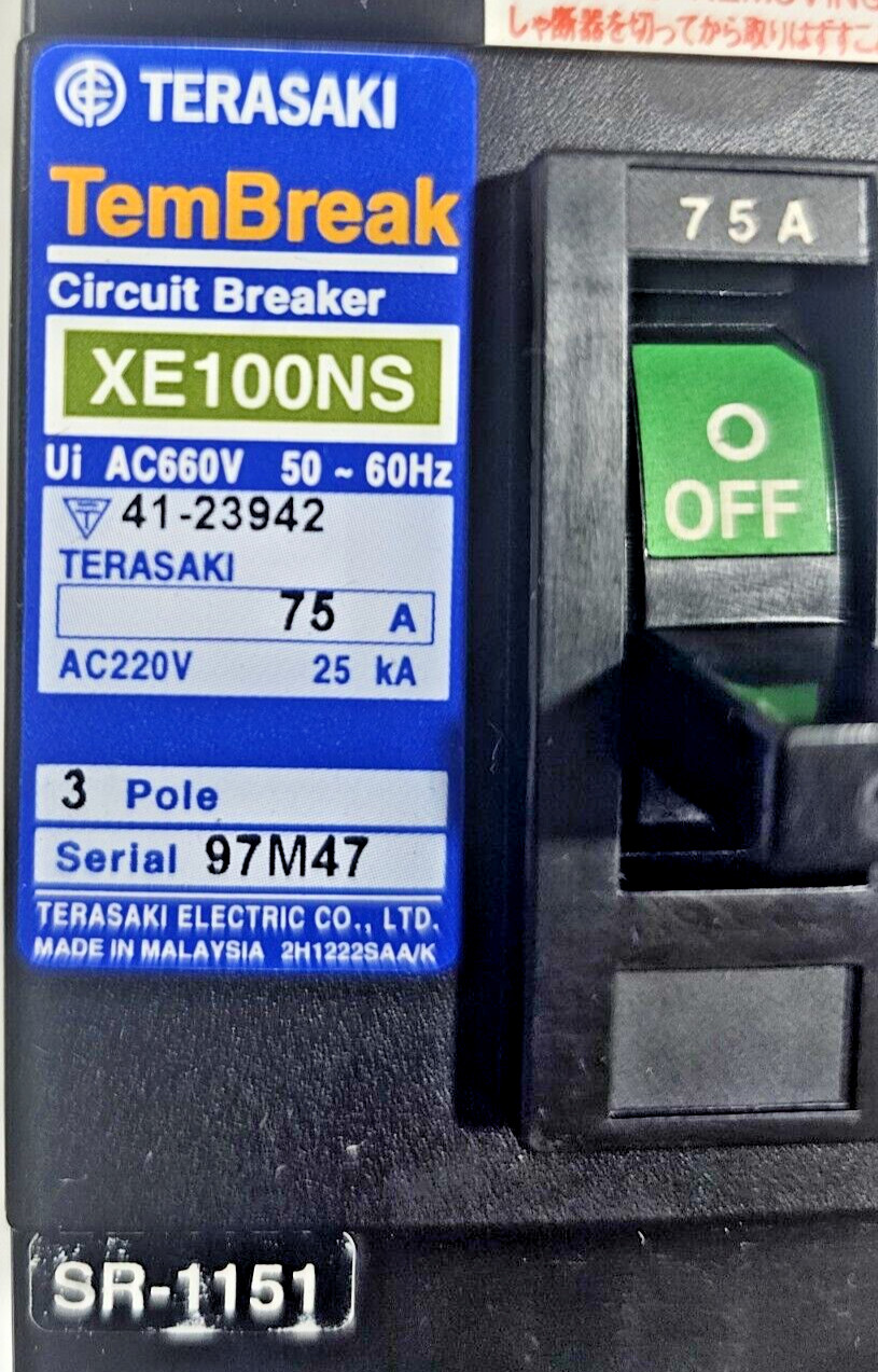 TERASAKI TEMBREAK CIRCUIT BREAKER XE100NS 75A 660V MADE IN JAPAN